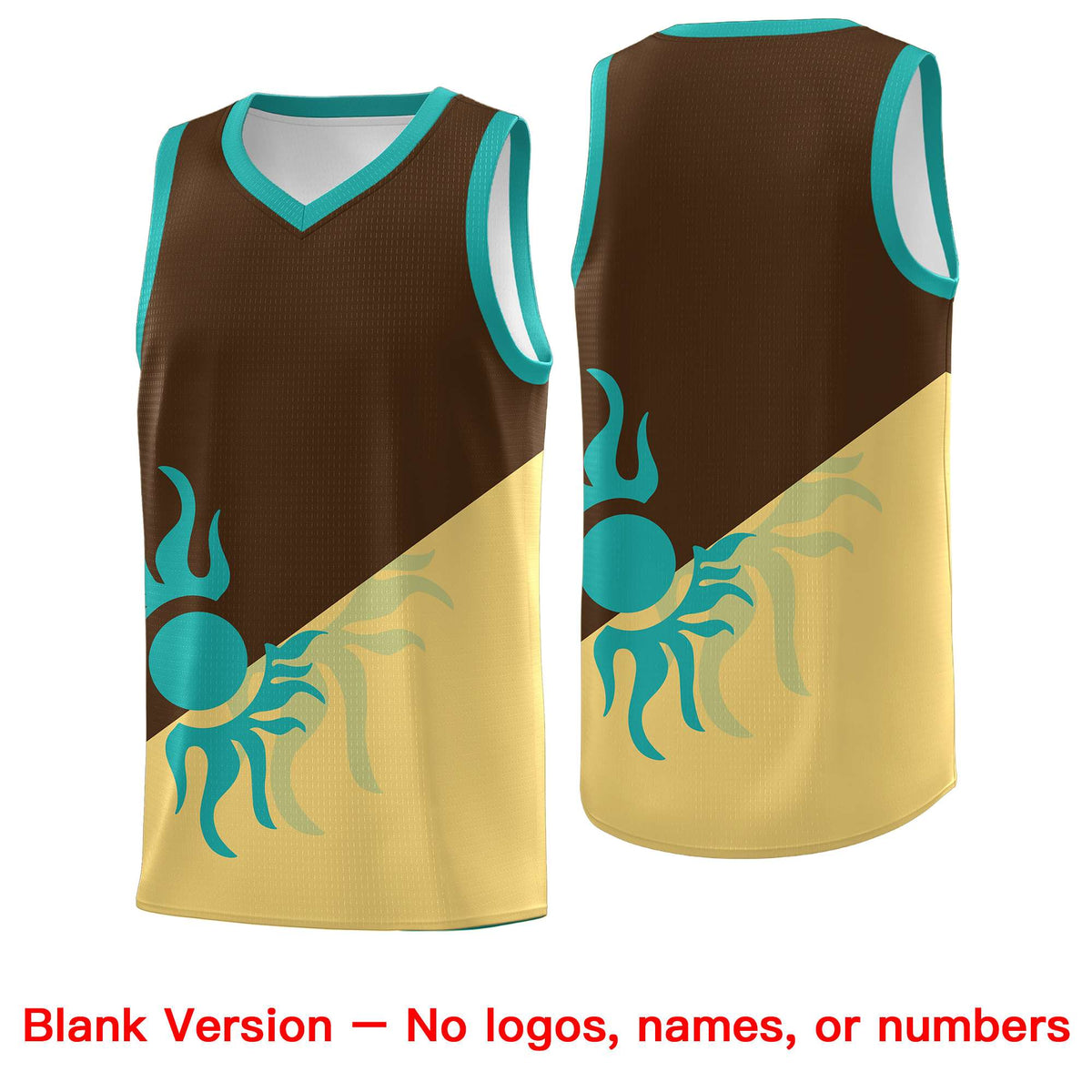 Custom Youth Basketball Jerseys - Brown Khaki Sunburst Design Two Tone Uniforms