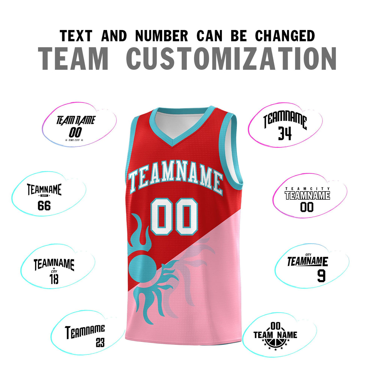Custom Youth Basketball Jerseys - Red Light Pink Sunburst Design Two Tone Uniforms