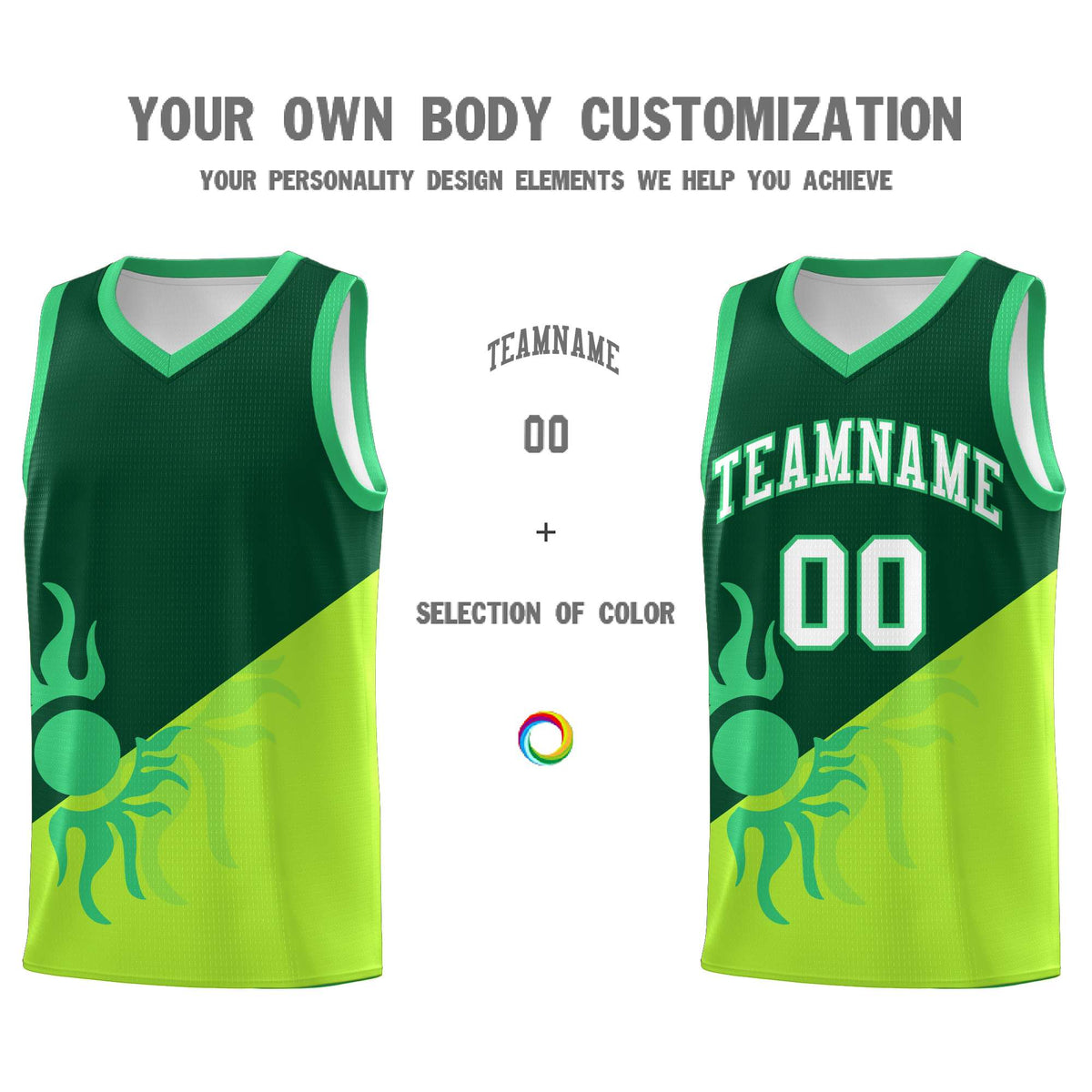 Custom Youth Basketball Jerseys - Kelly Green Neon Green Radiant Sun Design Two Tone Uniforms