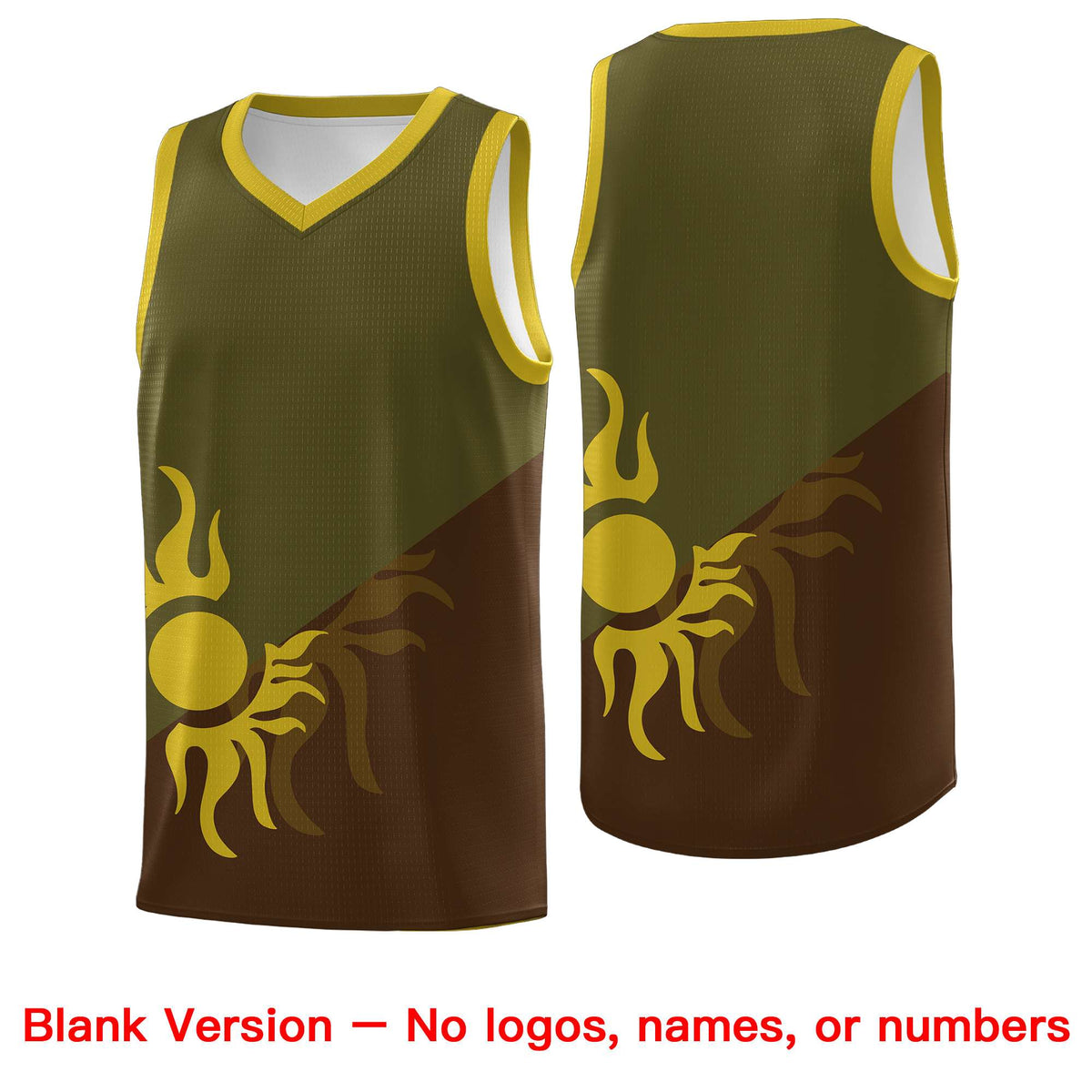 Custom Youth Basketball Jerseys - Brown Olive Radiant Sun Design Two Tone Uniforms