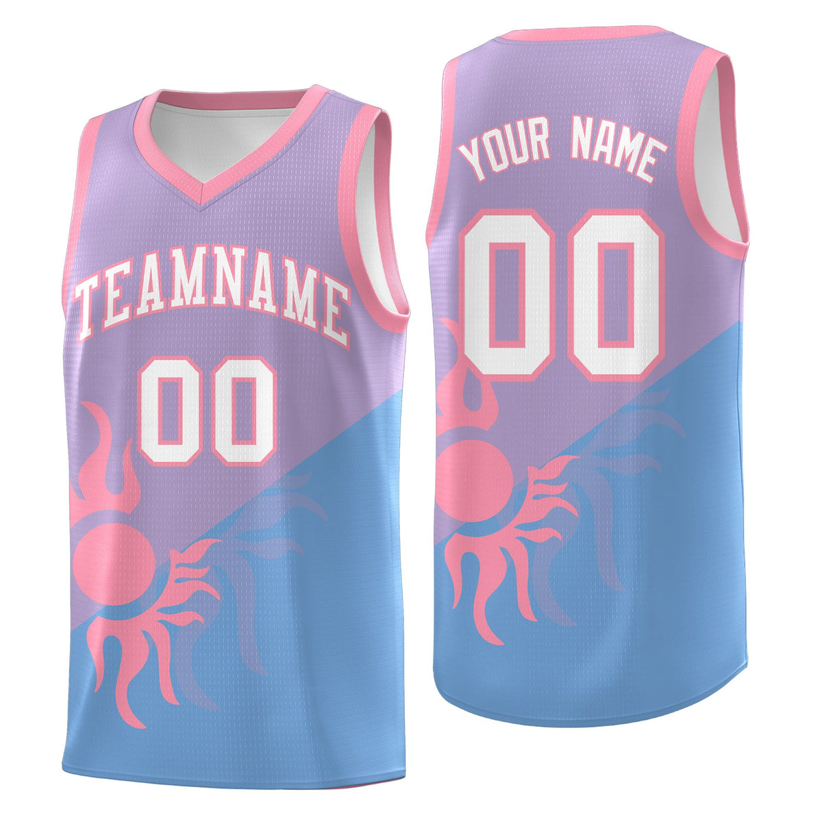 Custom Youth Basketball Jerseys - Light Purple Powder Blue Sunburst Design Two Tone Uniforms