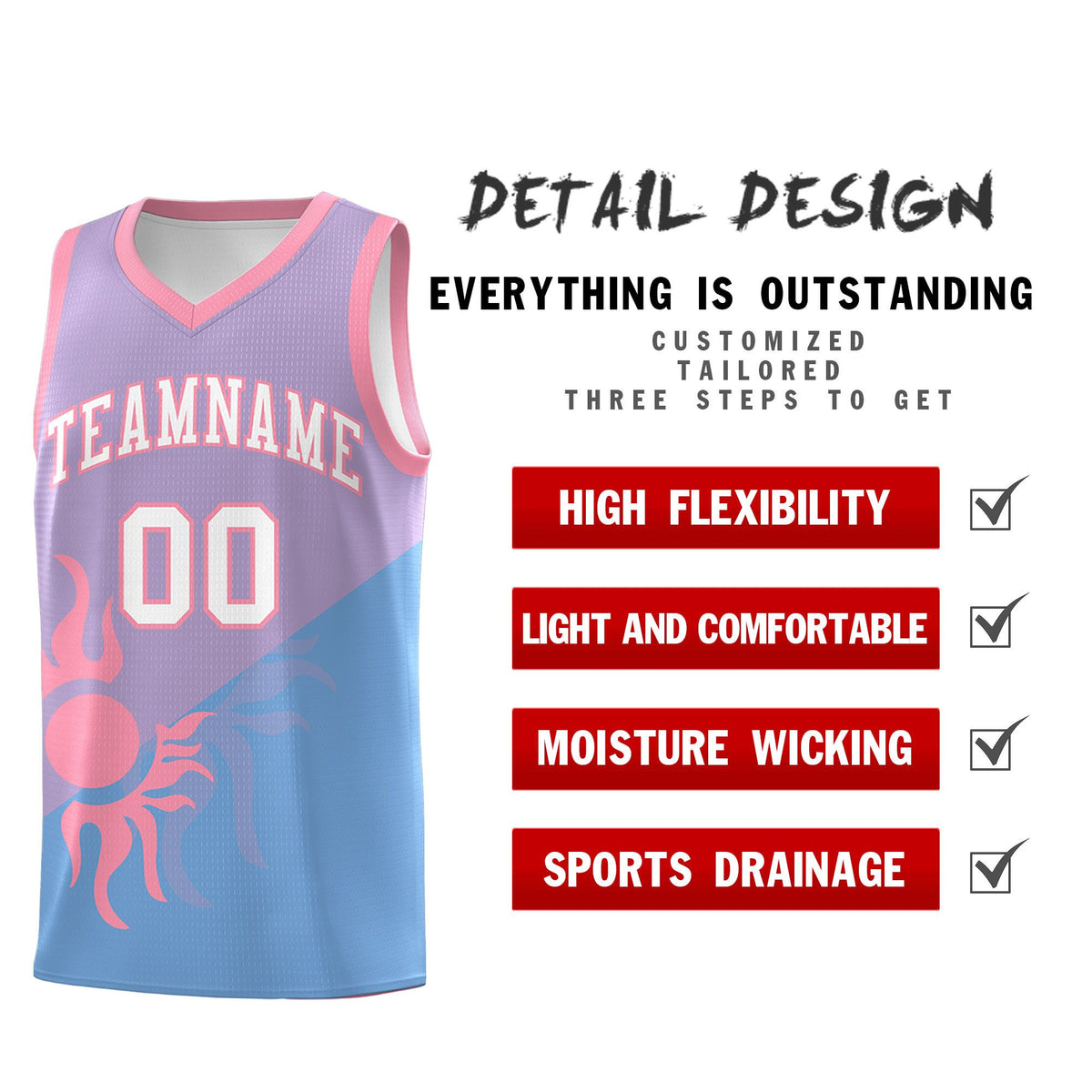 Custom Youth Basketball Jerseys - Light Purple Powder Blue Sunburst Design Two Tone Uniforms