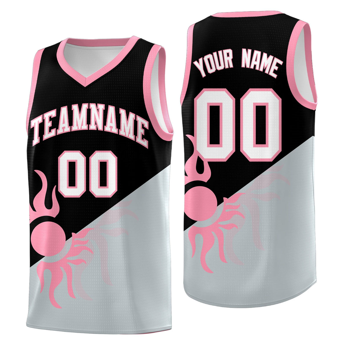 Custom Youth Basketball Jerseys - Black Silver Radiant Sun Design Two Tone Uniforms