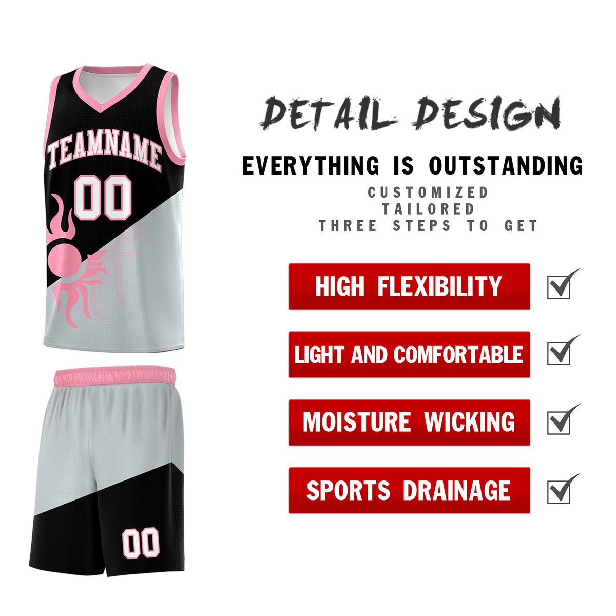 Custom Youth Basketball Jerseys - Black Silver Radiant Sun Design Two Tone Uniforms