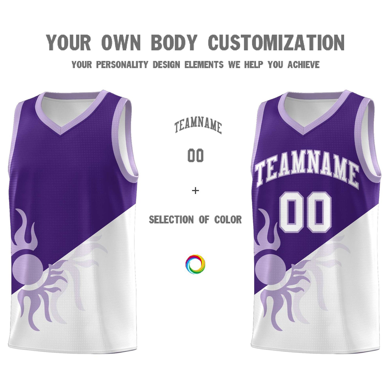 Custom Youth Basketball Jerseys - Purple White Sunburst Design Two Tone Uniforms
