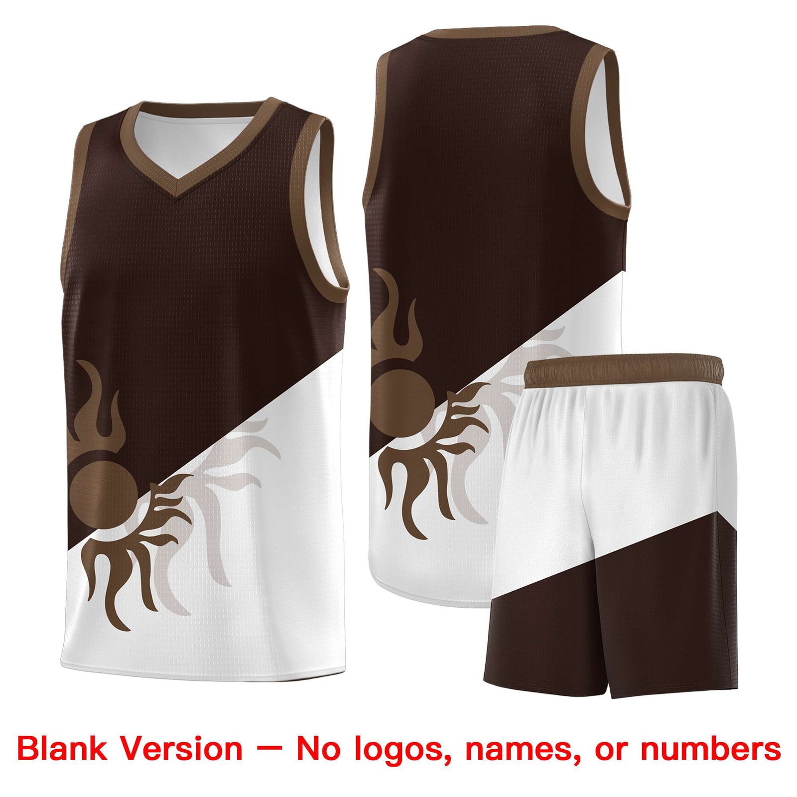 Custom Youth Basketball Jerseys - Brown White Sunburst Design Two Tone Uniforms