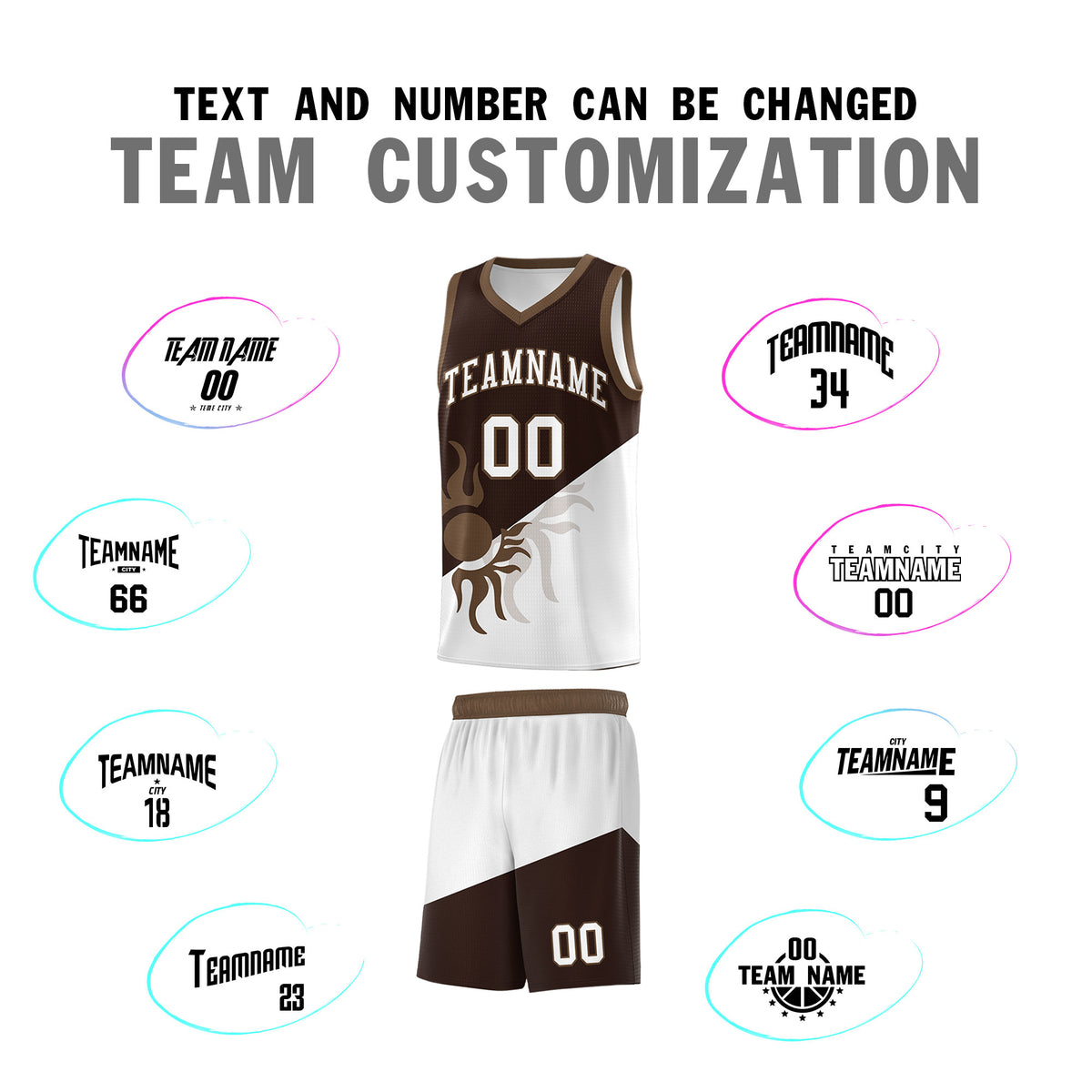 Custom Youth Basketball Jerseys - Brown White Sunburst Design Two Tone Uniforms
