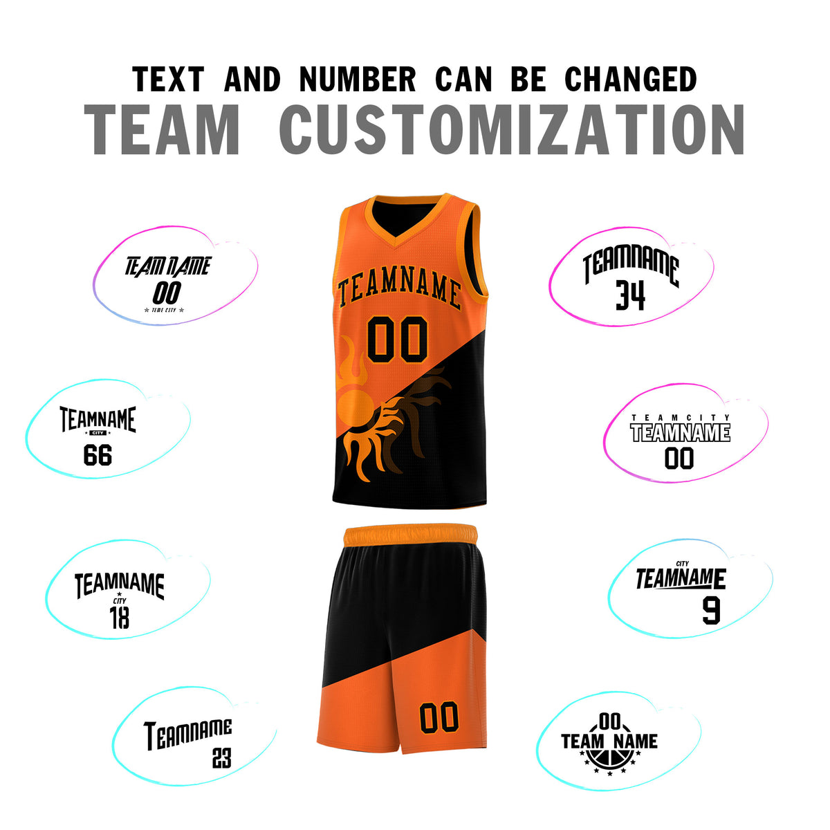 Custom Youth Basketball Jerseys - Orange Black Radiant Sun Design Two Tone Uniforms