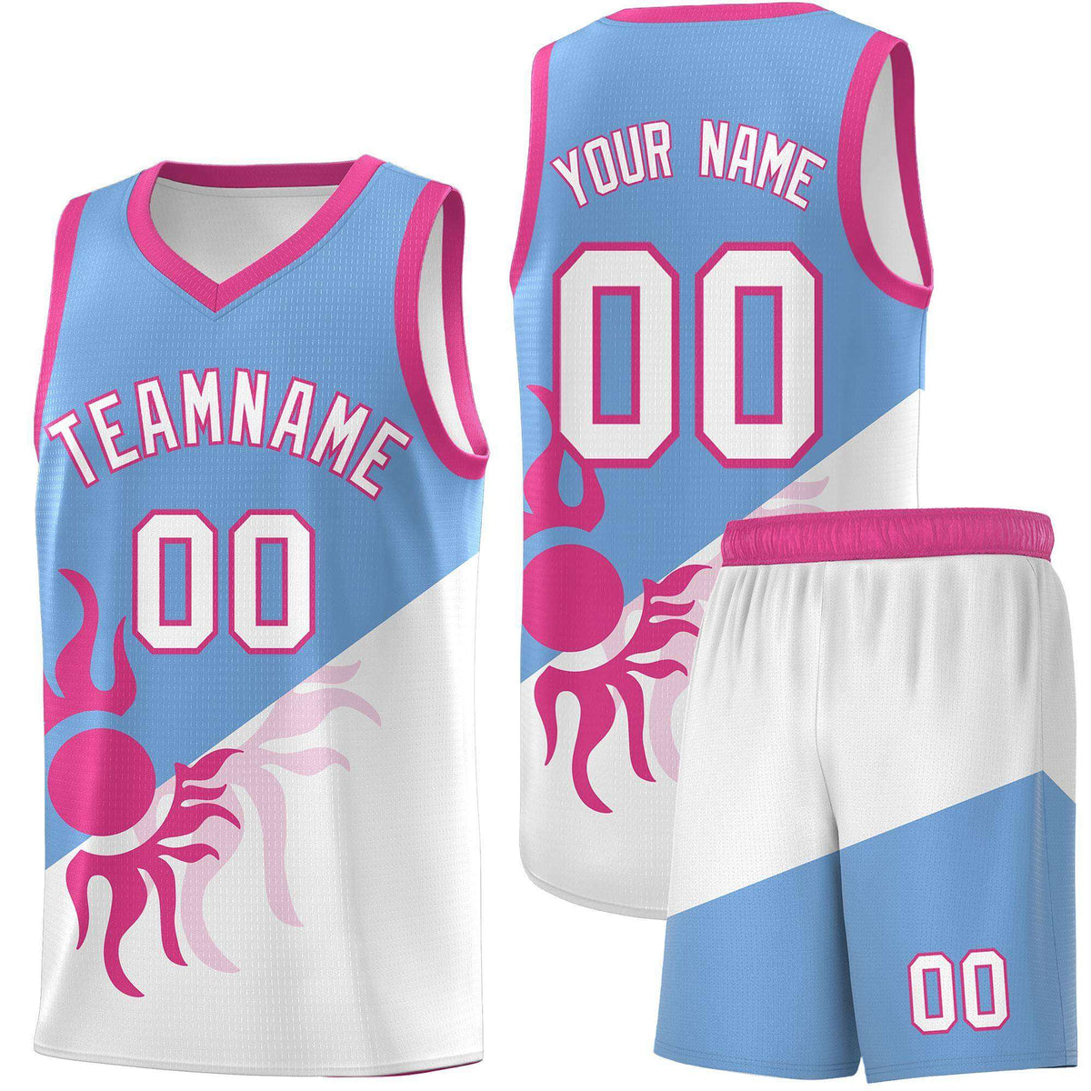 Custom Youth Basketball Jerseys - Powder Blue White Sunburst Design Two Tone Uniforms