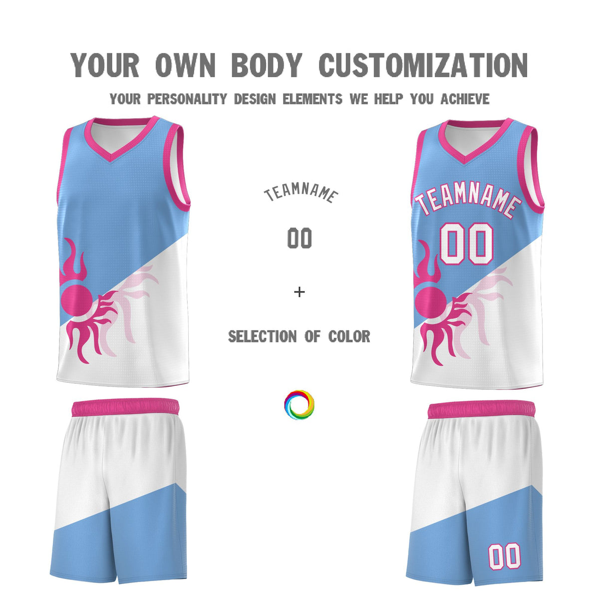 Custom Youth Basketball Jerseys - Powder Blue White Sunburst Design Two Tone Uniforms