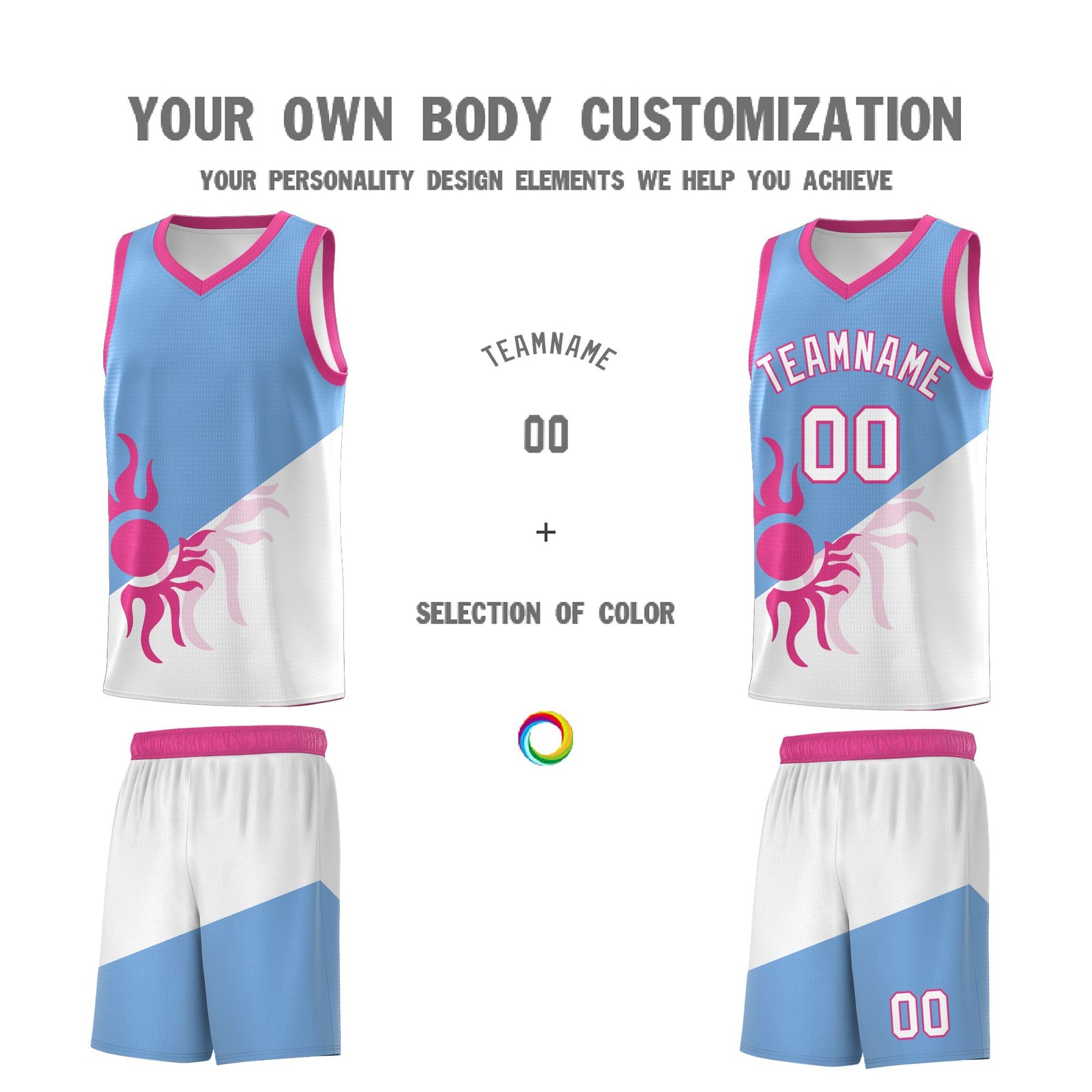 Custom Youth Basketball Jerseys - Powder Blue White Sunburst Design Two Tone Uniforms