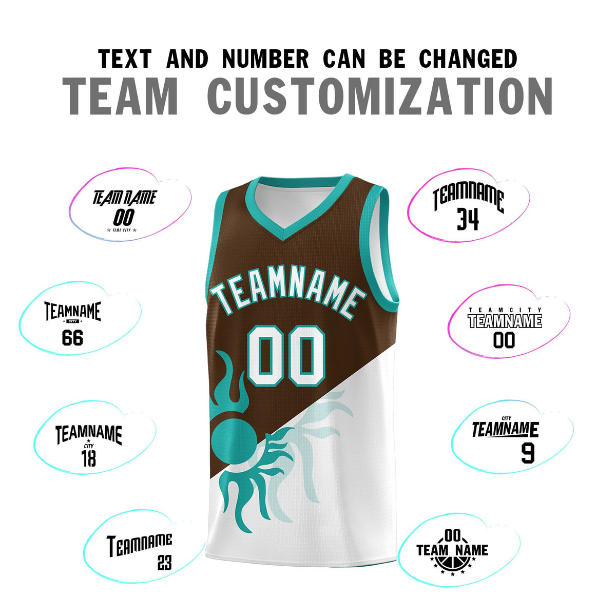 Custom Youth Basketball Jerseys - Brown White Radiant Sun Design Two Tone Uniforms