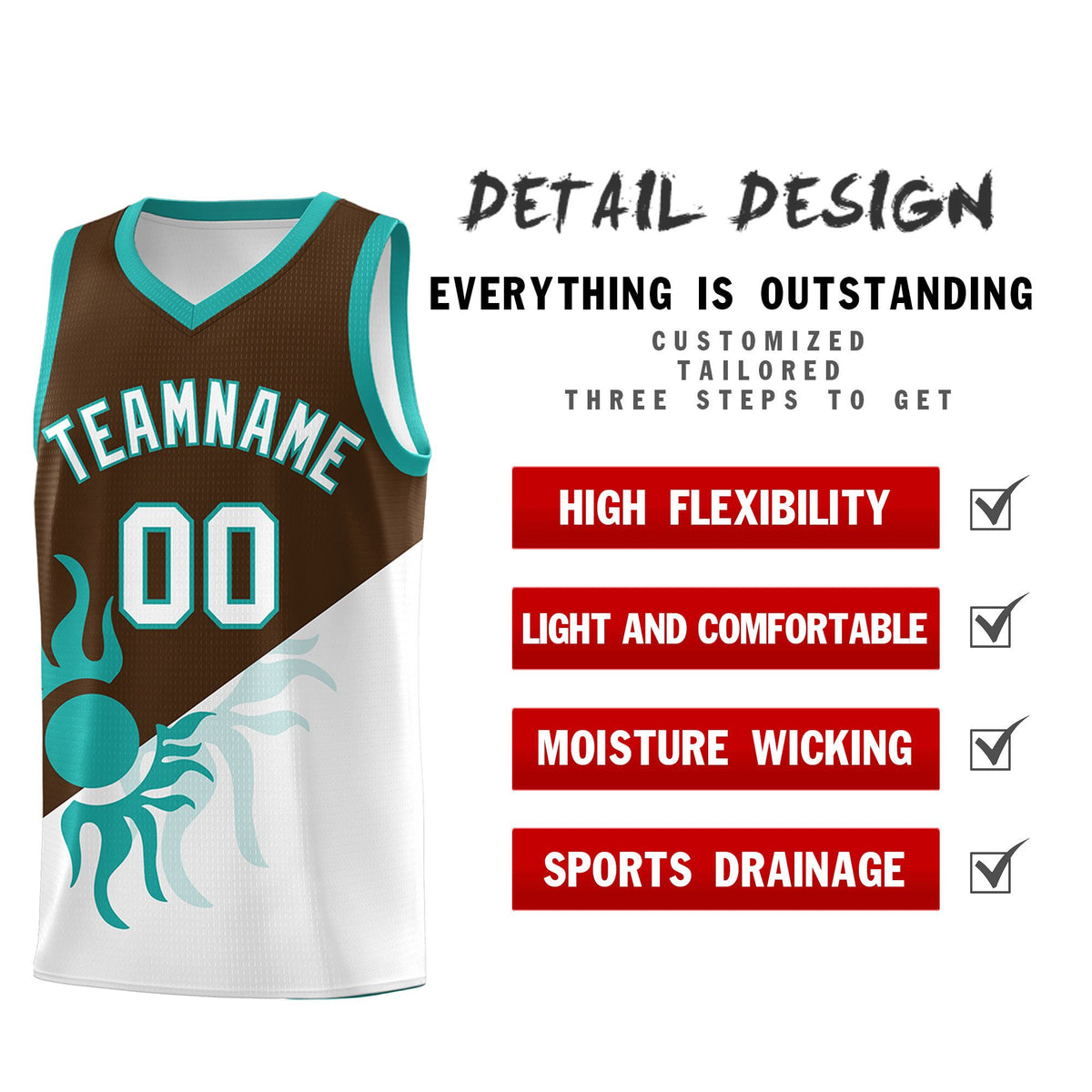 Custom Youth Basketball Jerseys - Brown White Radiant Sun Design Two Tone Uniforms