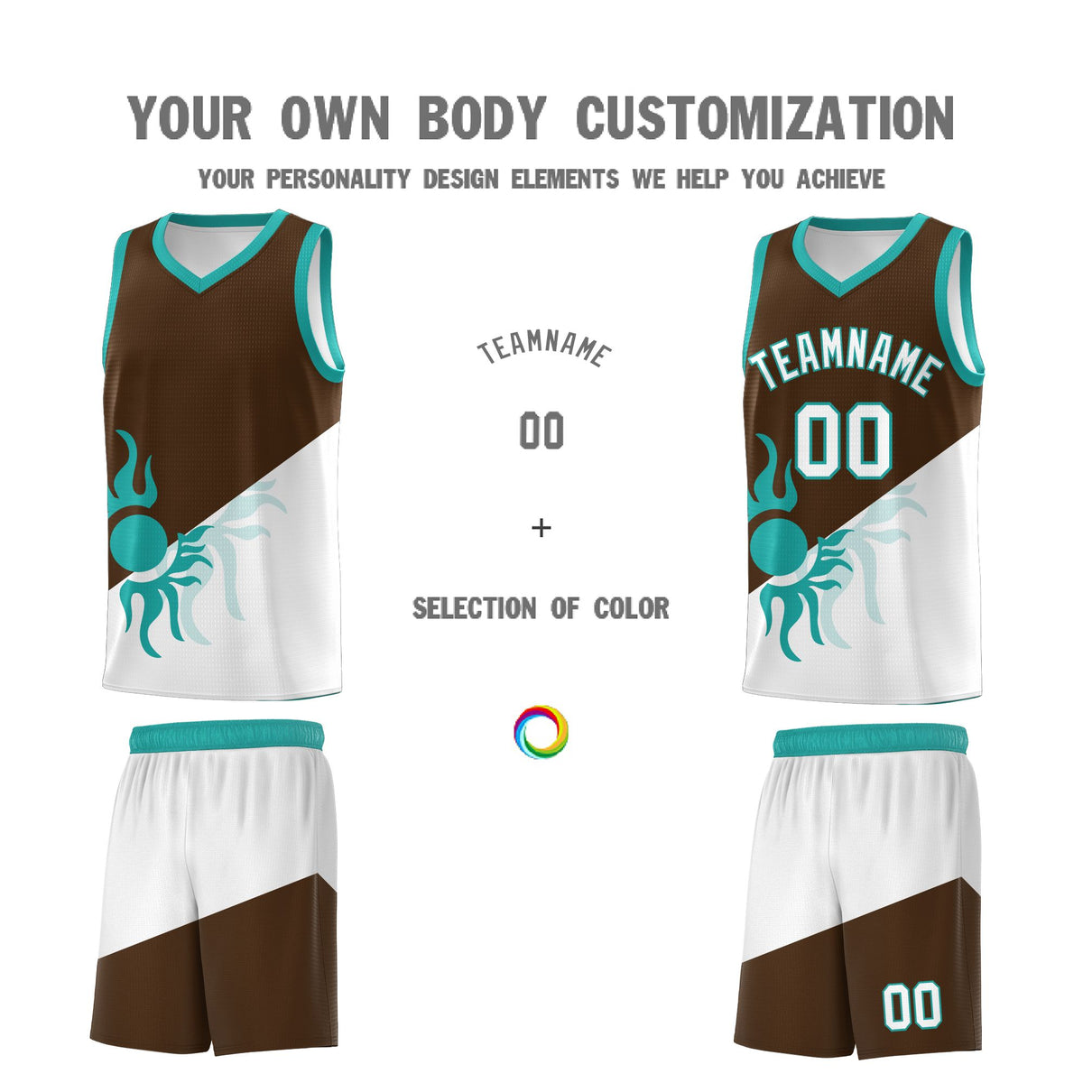 Custom Youth Basketball Jerseys - Brown White Radiant Sun Design Two Tone Uniforms