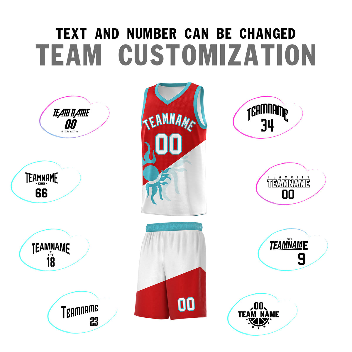 Custom Youth Basketball Jerseys - Red White Radiant Sun Design Two Tone Uniforms