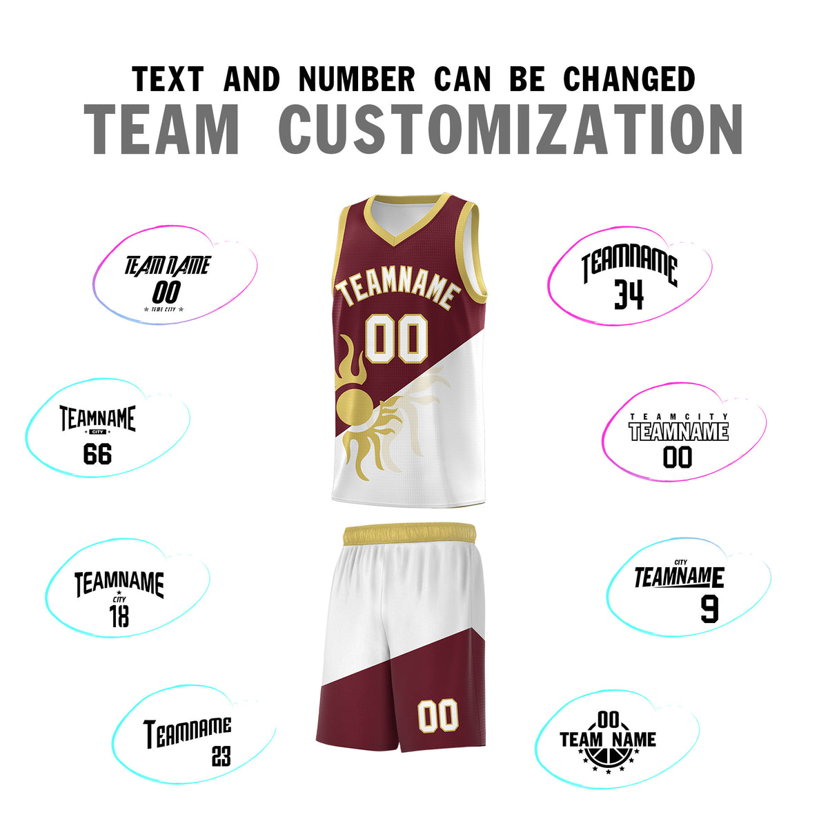Custom Youth Basketball Jerseys - Burgundy White Sunburst Design Two Tone Uniforms