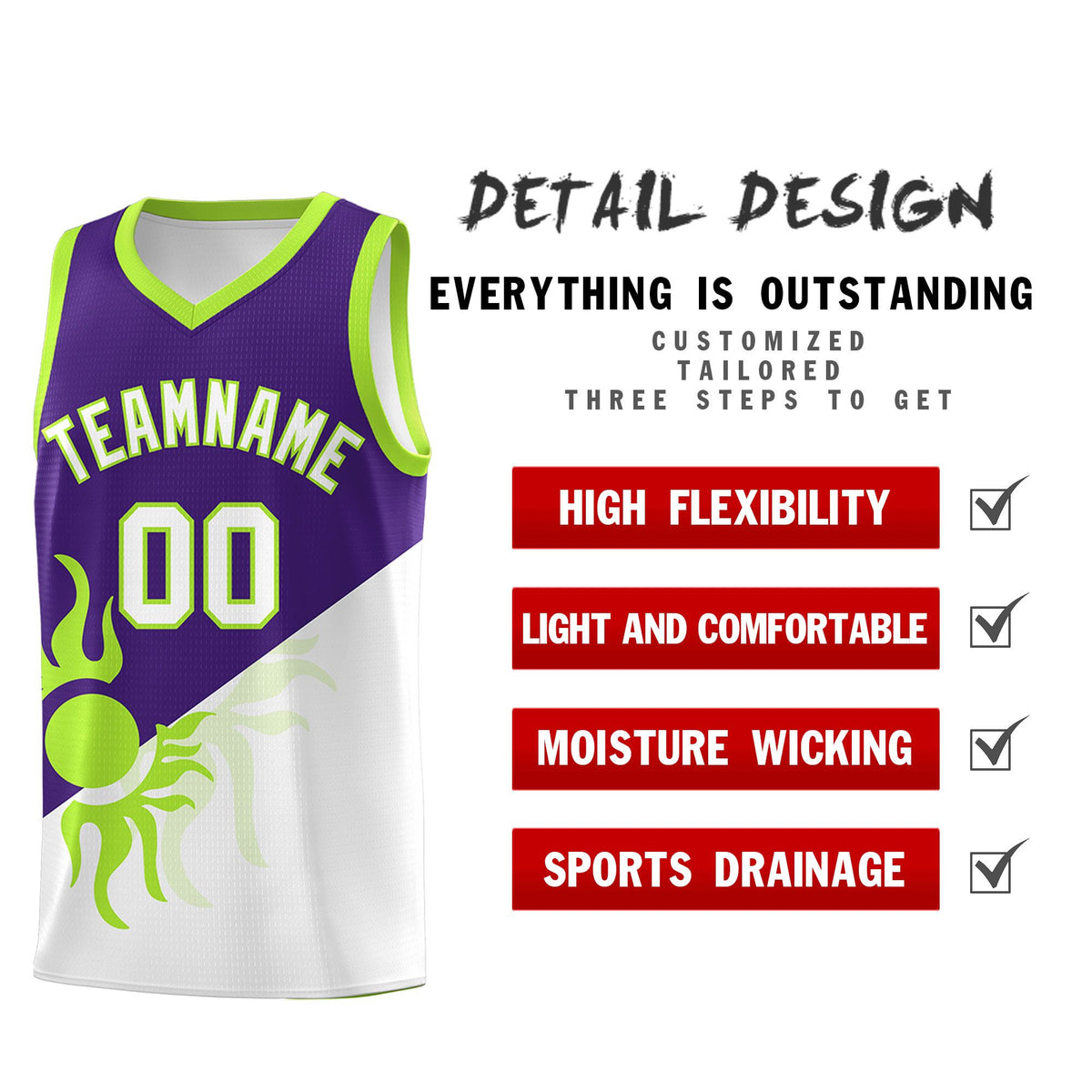 Custom Youth Basketball Jerseys - Purple White Radiant Sun Design Two Tone Uniforms