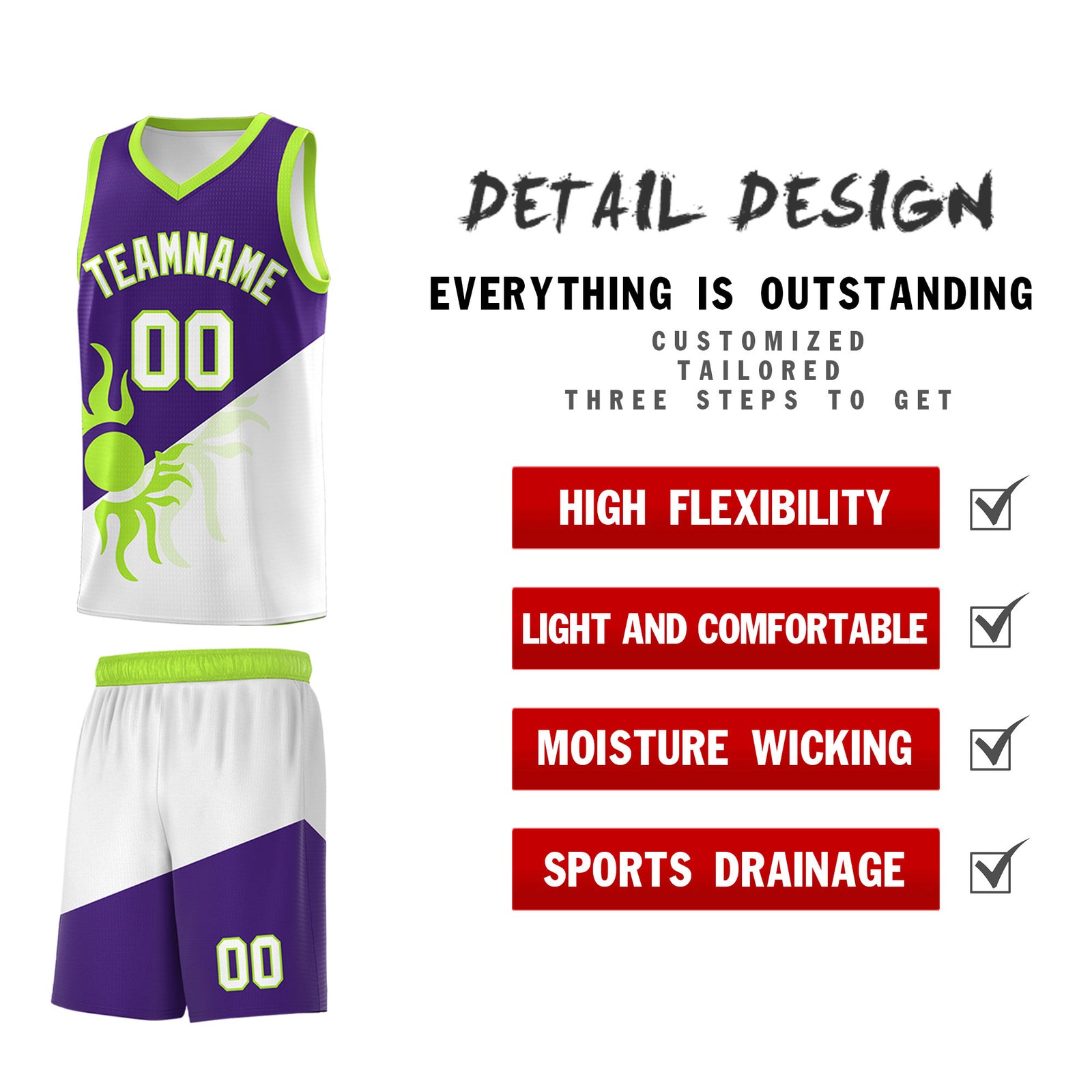 Custom Youth Basketball Jerseys - Purple White Radiant Sun Design Two Tone Uniforms