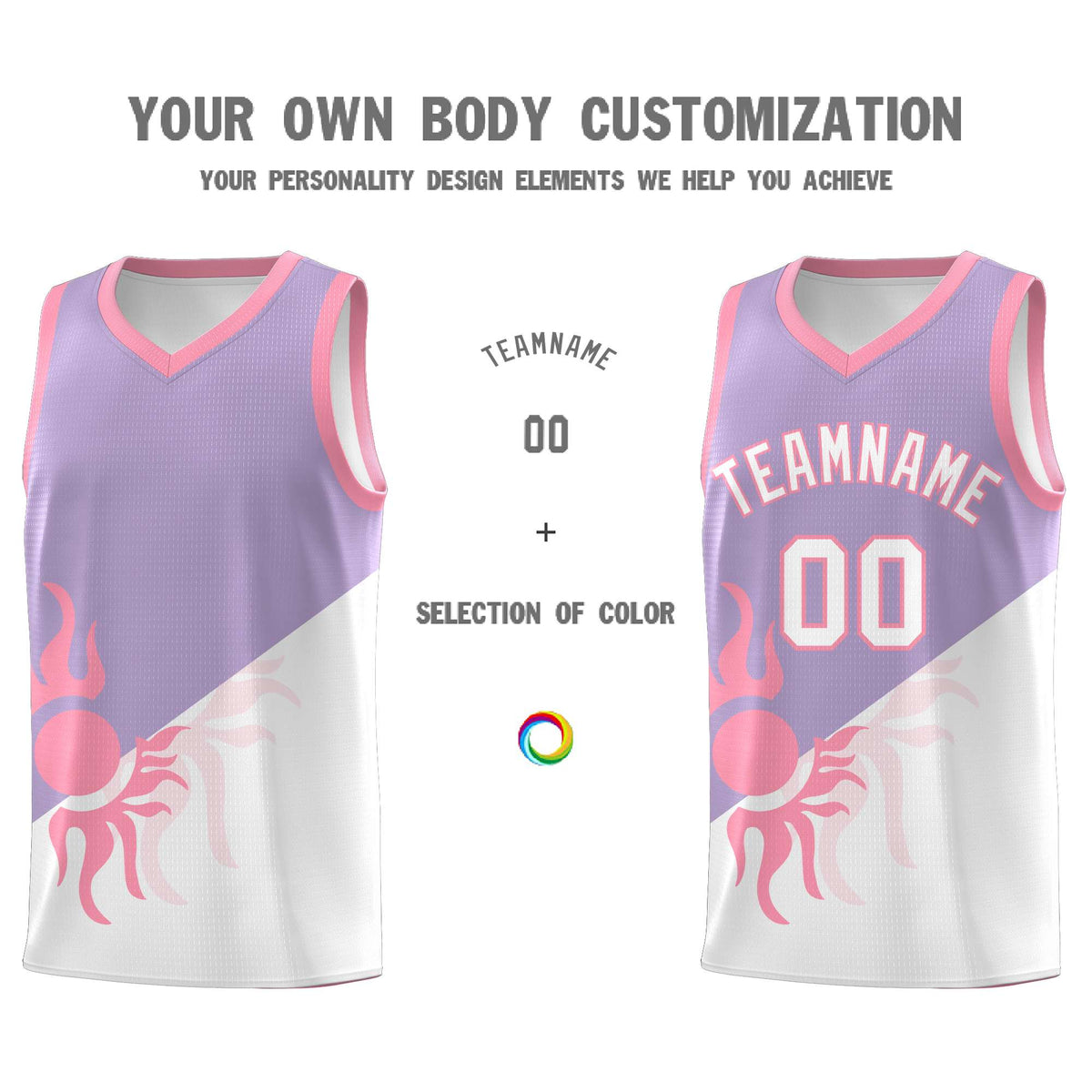 Custom Youth Basketball Jerseys - Light Purple White Radiant Sun Design Two Tone Uniforms