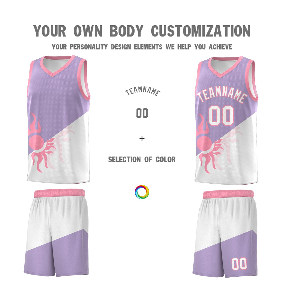 Custom Youth Basketball Jerseys - Light Purple White Radiant Sun Design Two Tone Uniforms