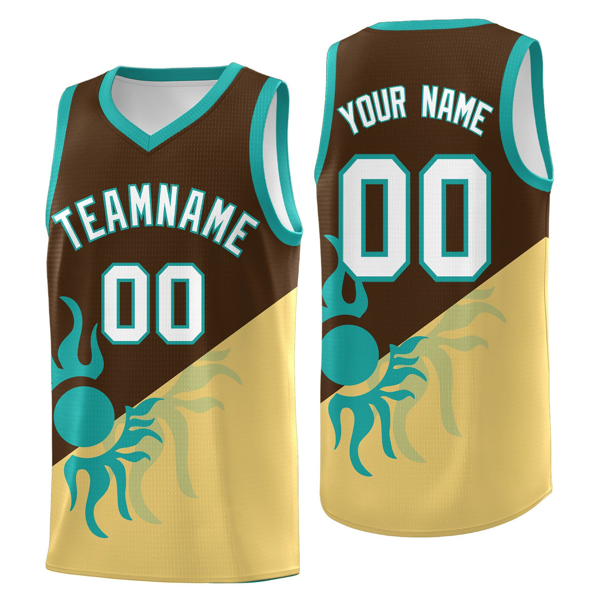 Custom Youth Basketball Jerseys - Brown Khaki Sunburst Design Two Tone Uniforms