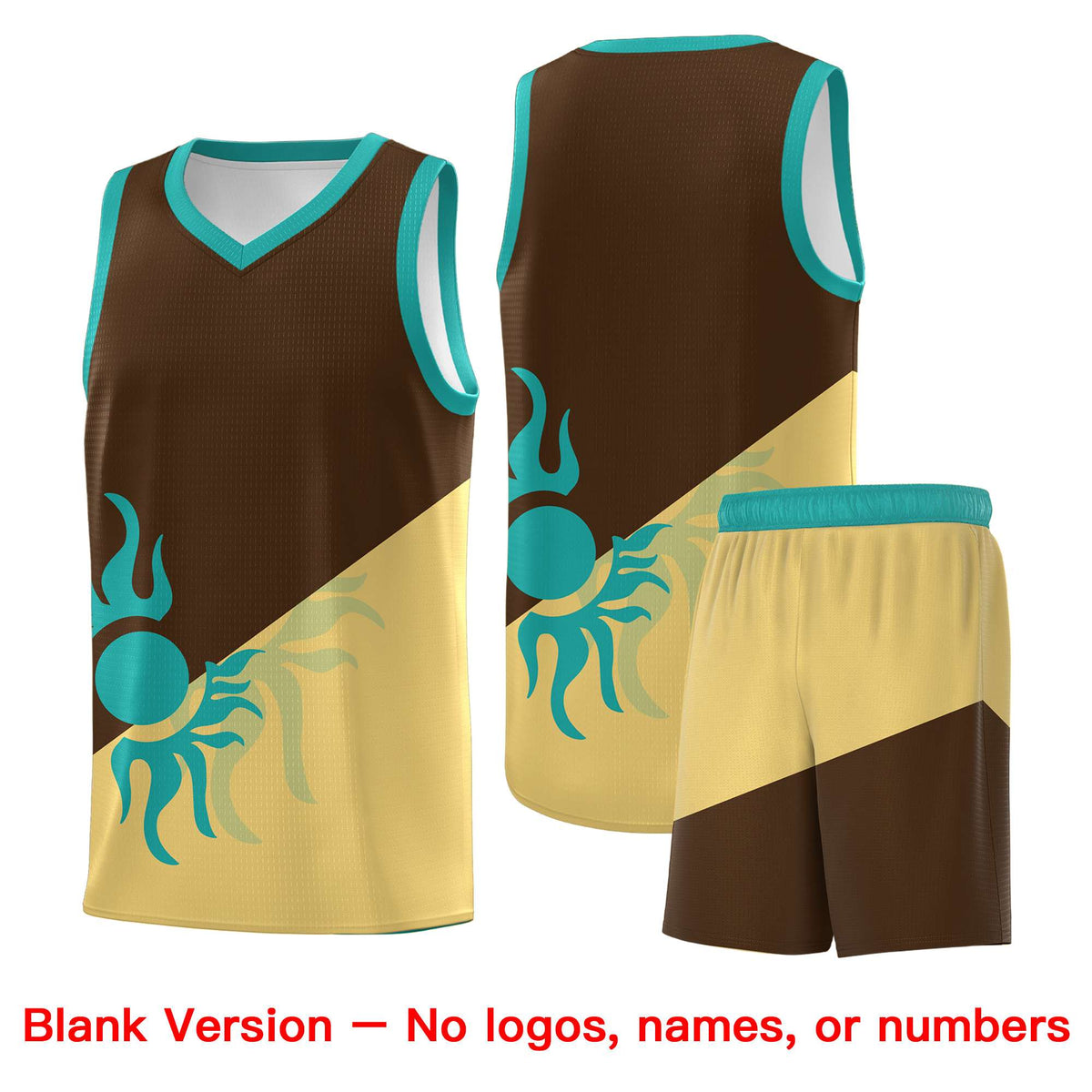 Custom Youth Basketball Jerseys - Brown Khaki Sunburst Design Two Tone Uniforms