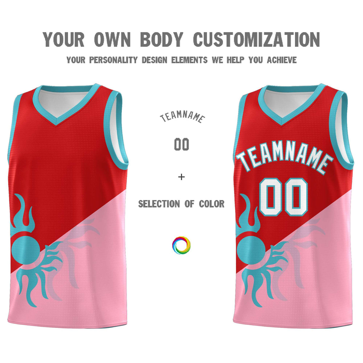Custom Youth Basketball Jerseys - Red Light Pink Sunburst Design Two Tone Uniforms