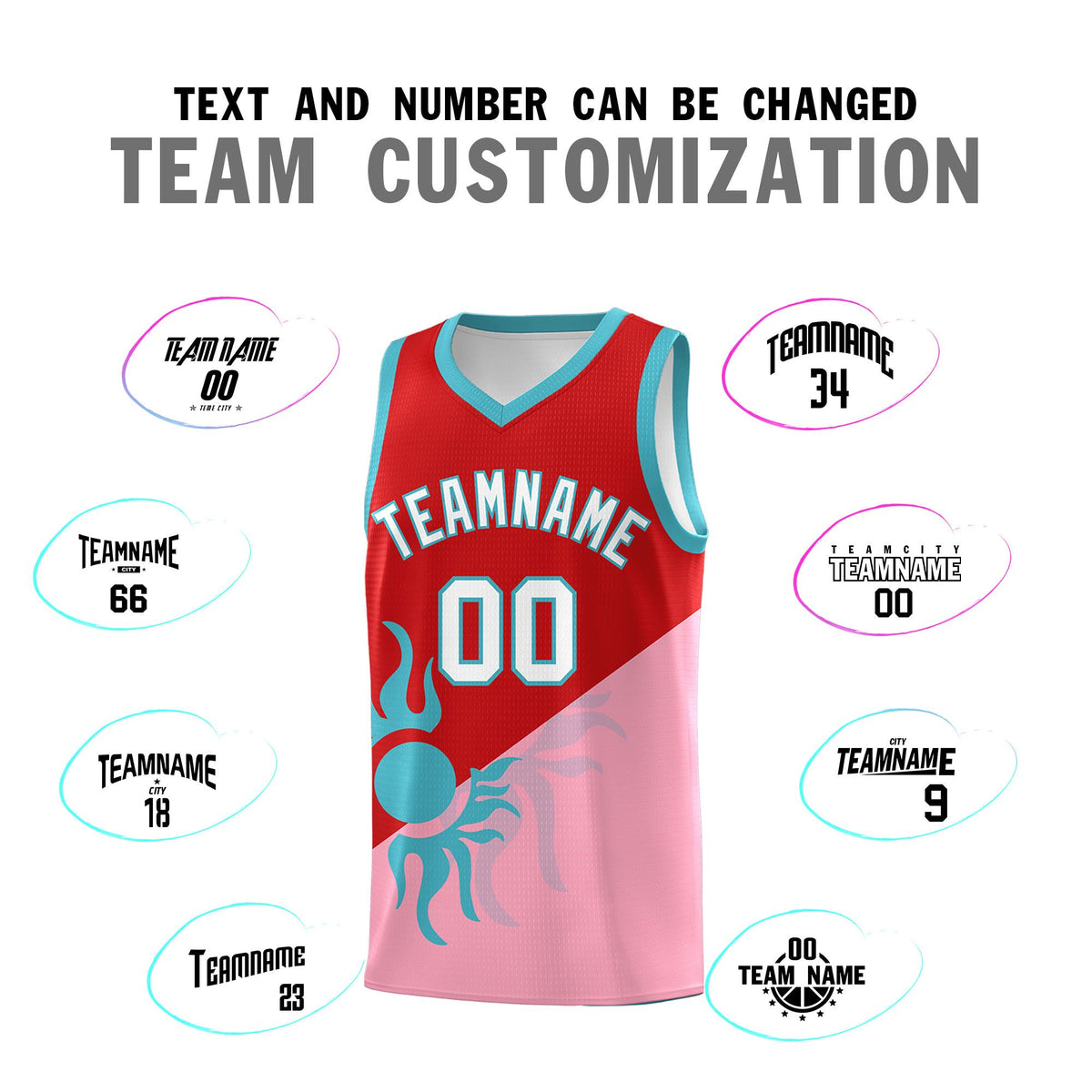 Custom Youth Basketball Jerseys - Red Light Pink Sunburst Design Two Tone Uniforms