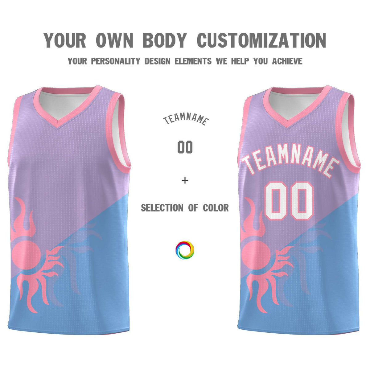 Custom Youth Basketball Jerseys - Light Purple Powder Blue Sunburst Design Two Tone Uniforms