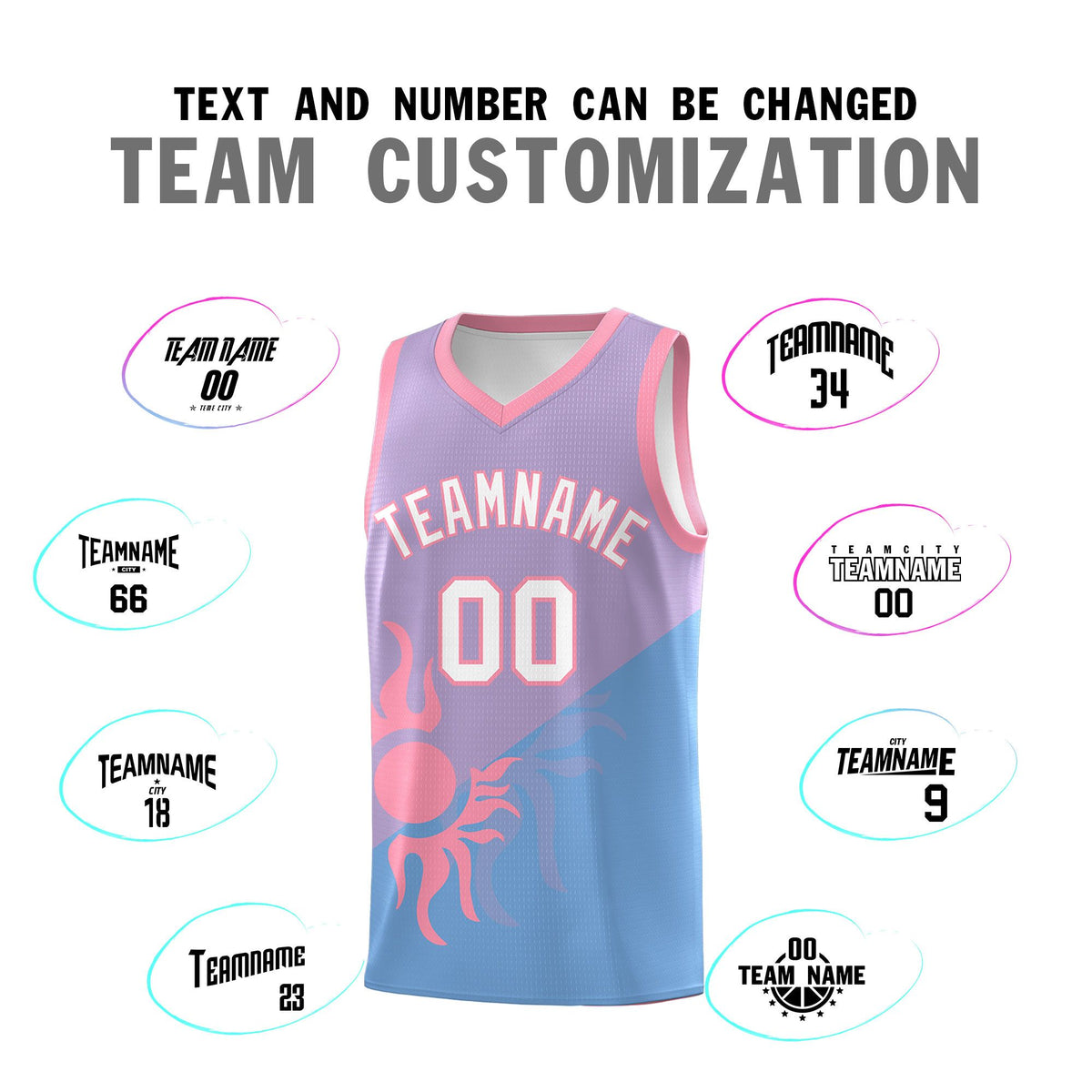 Custom Youth Basketball Jerseys - Light Purple Powder Blue Sunburst Design Two Tone Uniforms