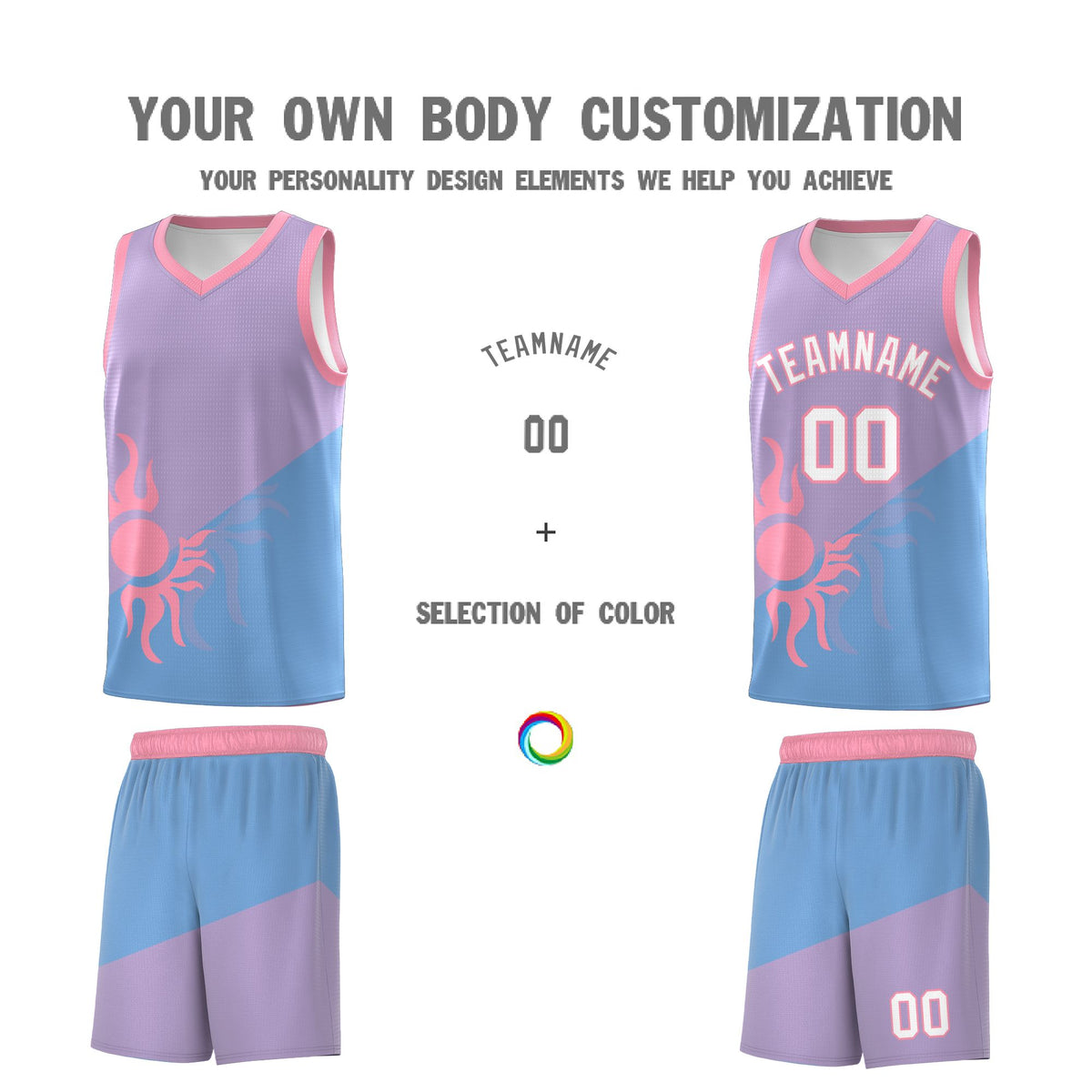 Custom Youth Basketball Jerseys - Light Purple Powder Blue Sunburst Design Two Tone Uniforms
