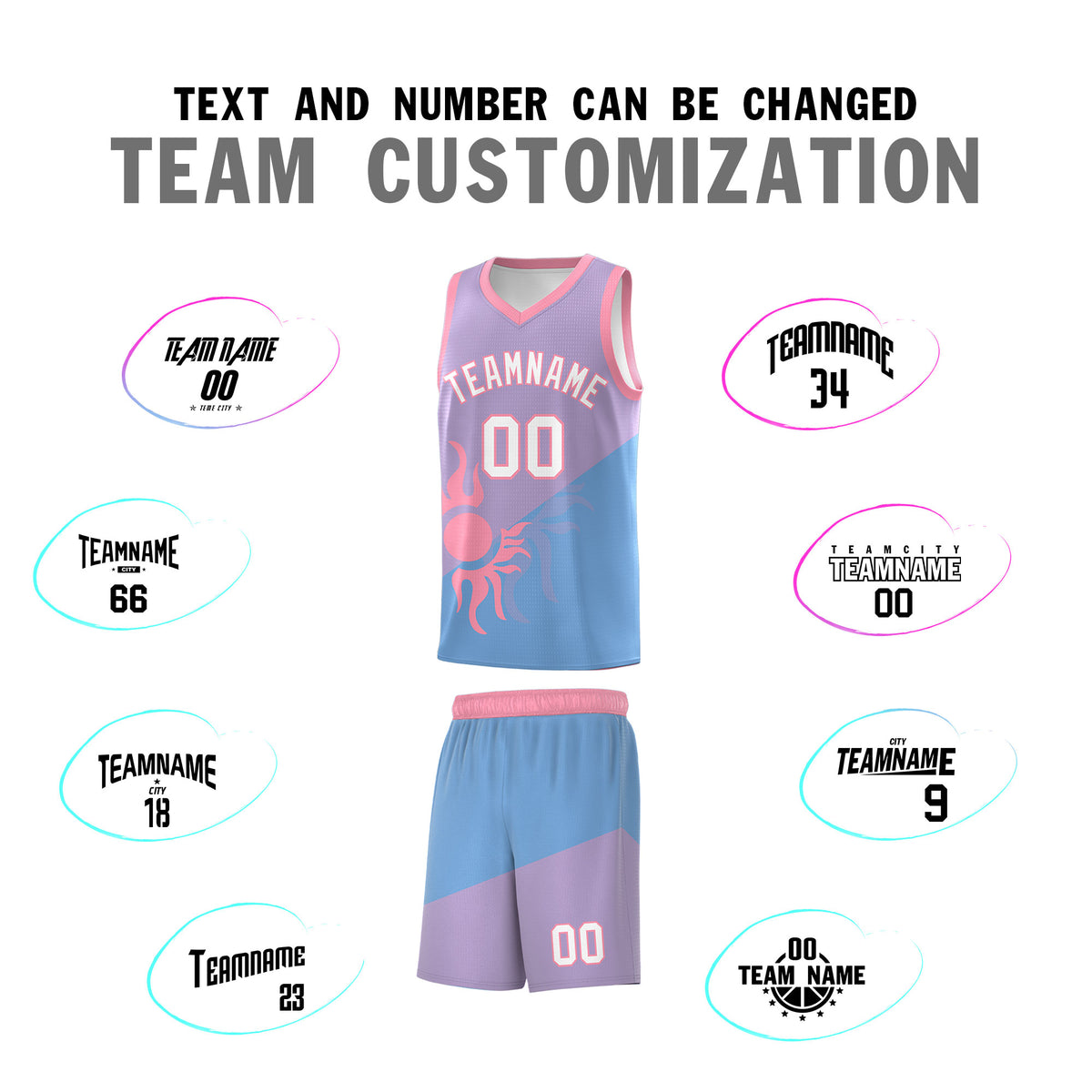 Custom Youth Basketball Jerseys - Light Purple Powder Blue Sunburst Design Two Tone Uniforms
