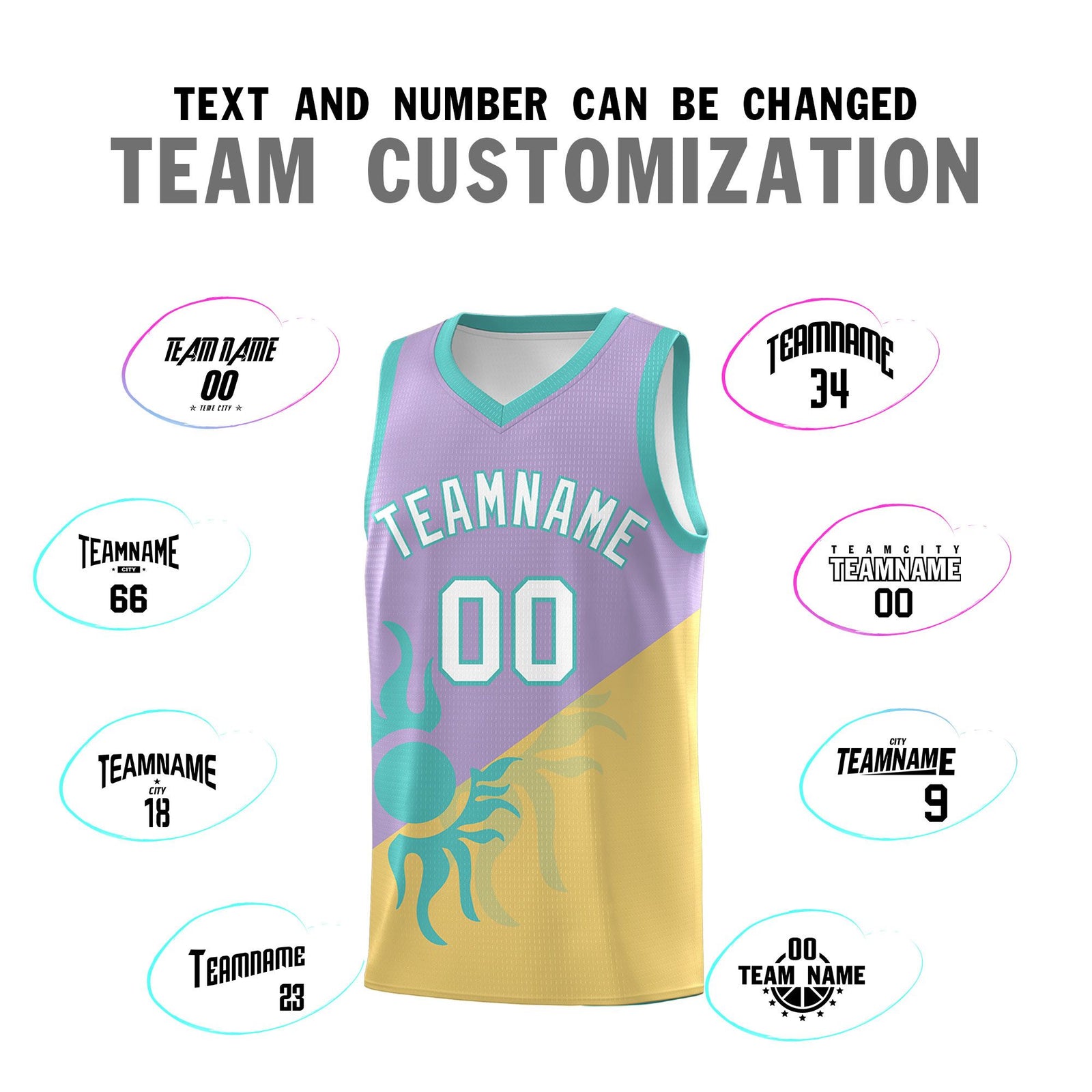 Custom Youth Basketball Jerseys - Light Purple Old Gold Radiant Sun Design Two Tone Uniforms
