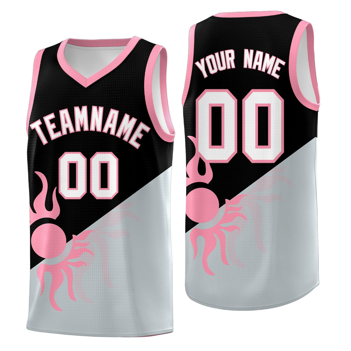 Custom Youth Basketball Jerseys - Black Silver Radiant Sun Design Two Tone Uniforms