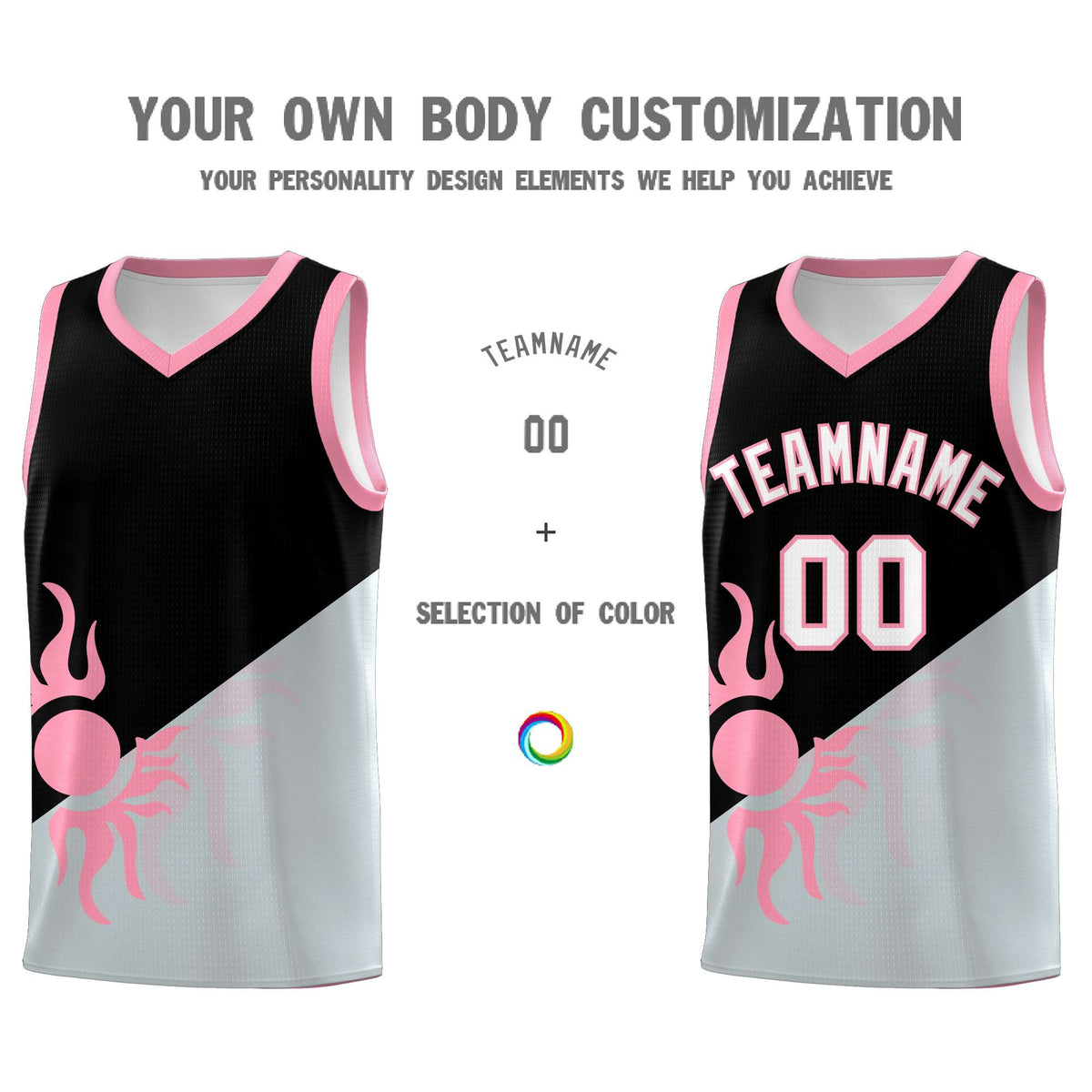 Custom Youth Basketball Jerseys - Black Silver Radiant Sun Design Two Tone Uniforms