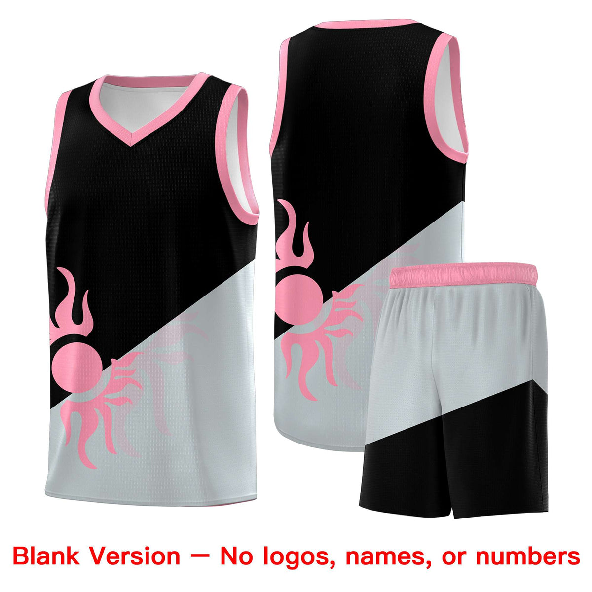 Custom Youth Basketball Jerseys - Black Silver Radiant Sun Design Two Tone Uniforms