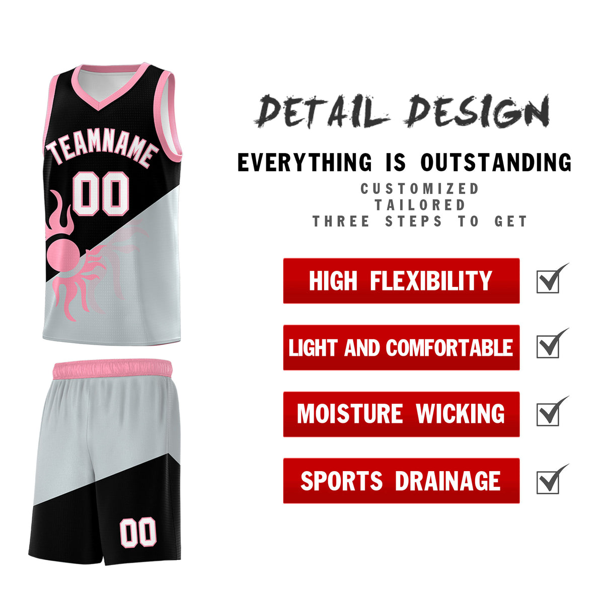 Custom Youth Basketball Jerseys - Black Silver Radiant Sun Design Two Tone Uniforms