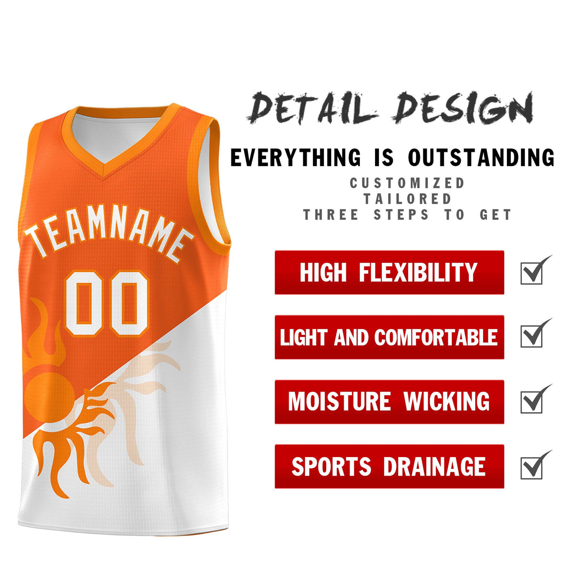 Custom Youth Basketball Jerseys - Orange White Radiant Sun Design Two Tone Uniforms