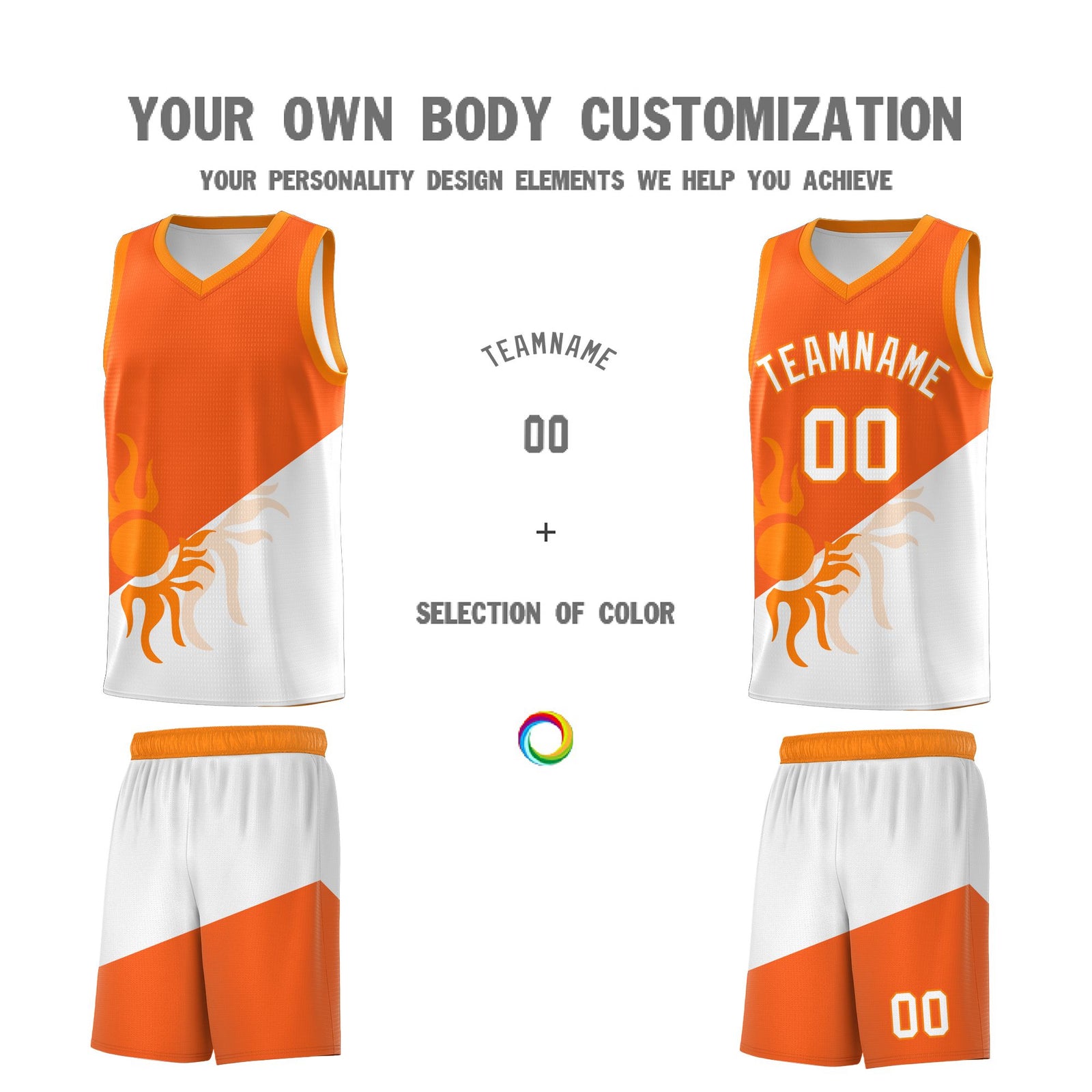 Custom Youth Basketball Jerseys - Orange White Radiant Sun Design Two Tone Uniforms