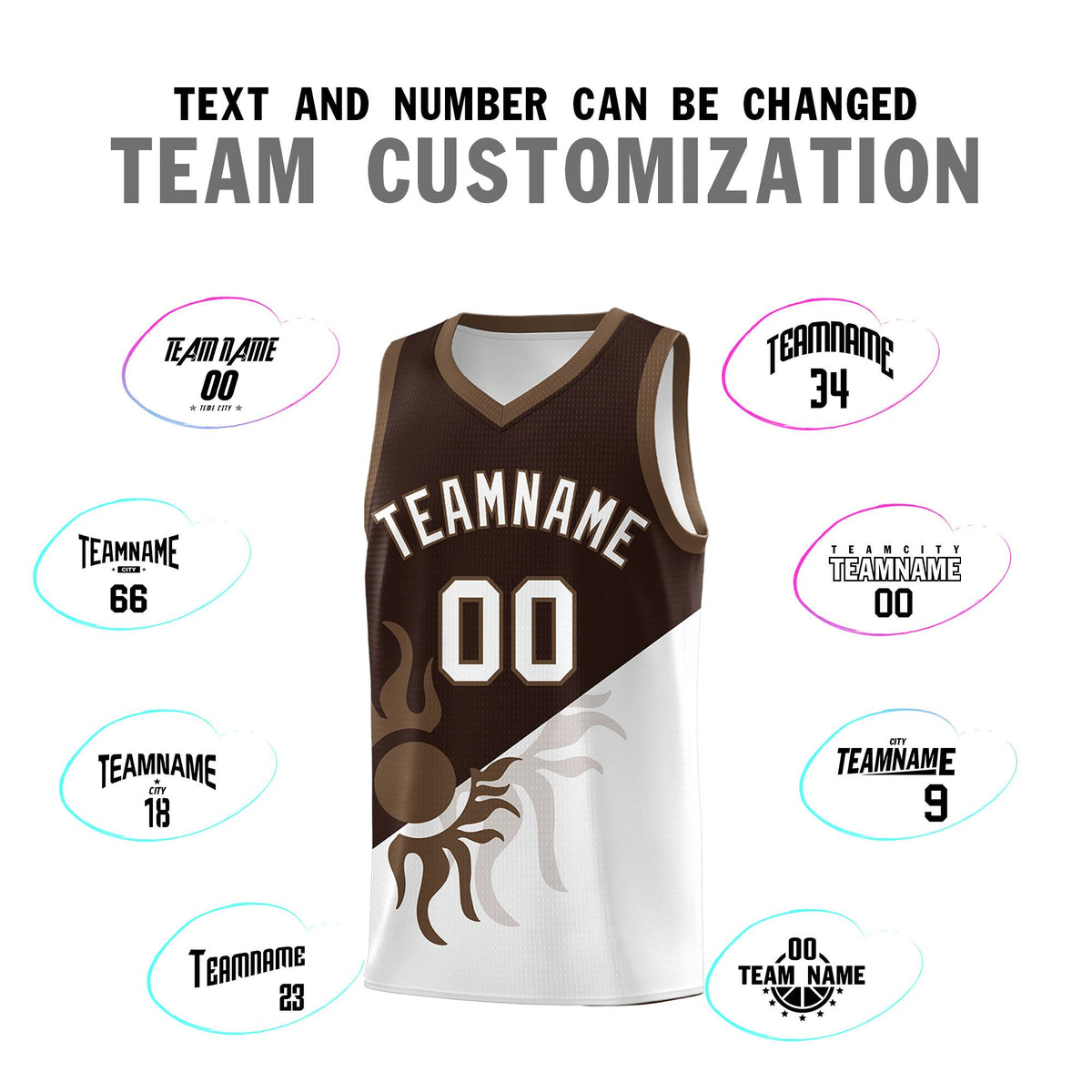 Custom Youth Basketball Jerseys - Brown White Sunburst Design Two Tone Uniforms