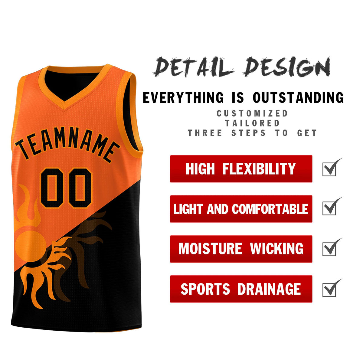 Custom Youth Basketball Jerseys - Orange Black Radiant Sun Design Two Tone Uniforms