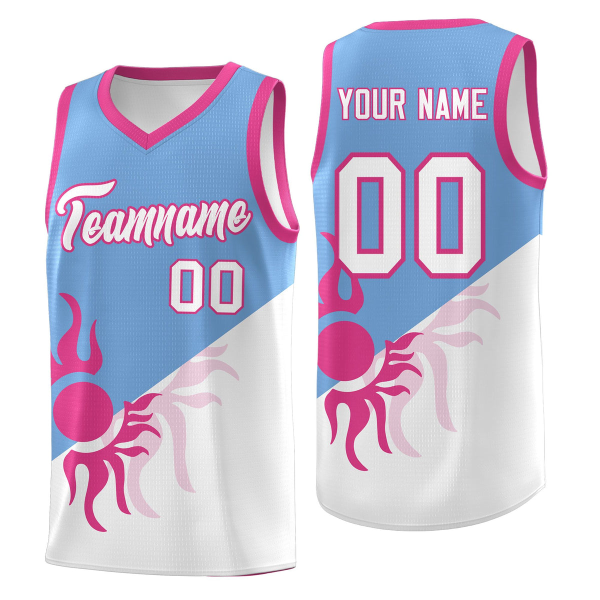 Custom Youth Basketball Jerseys - Powder Blue White Sunburst Design Two Tone Uniforms