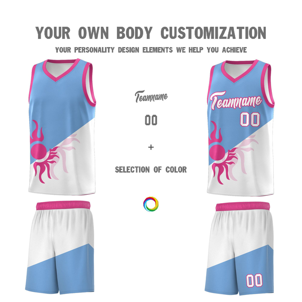 Custom Youth Basketball Jerseys - Powder Blue White Sunburst Design Two Tone Uniforms