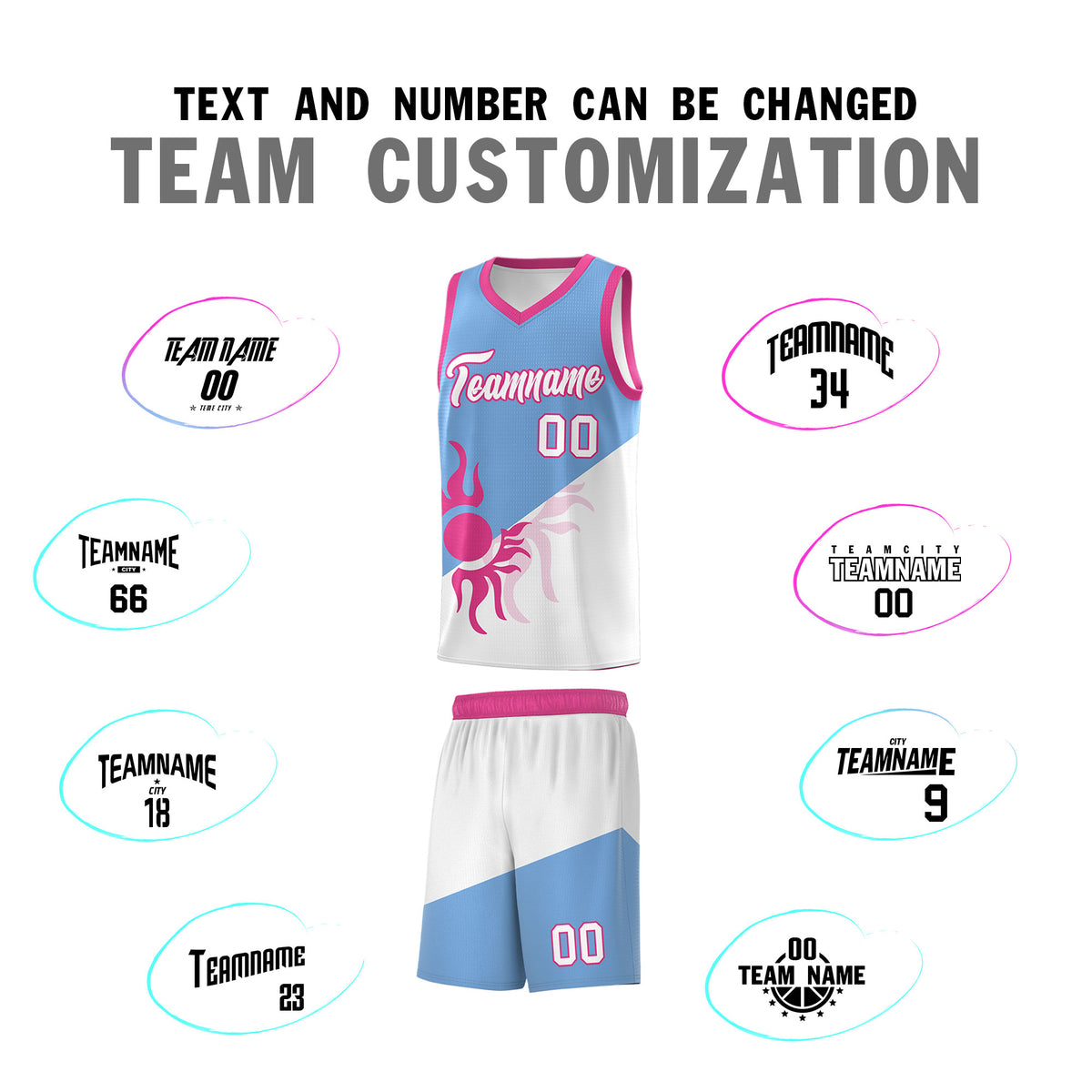 Custom Youth Basketball Jerseys - Powder Blue White Sunburst Design Two Tone Uniforms