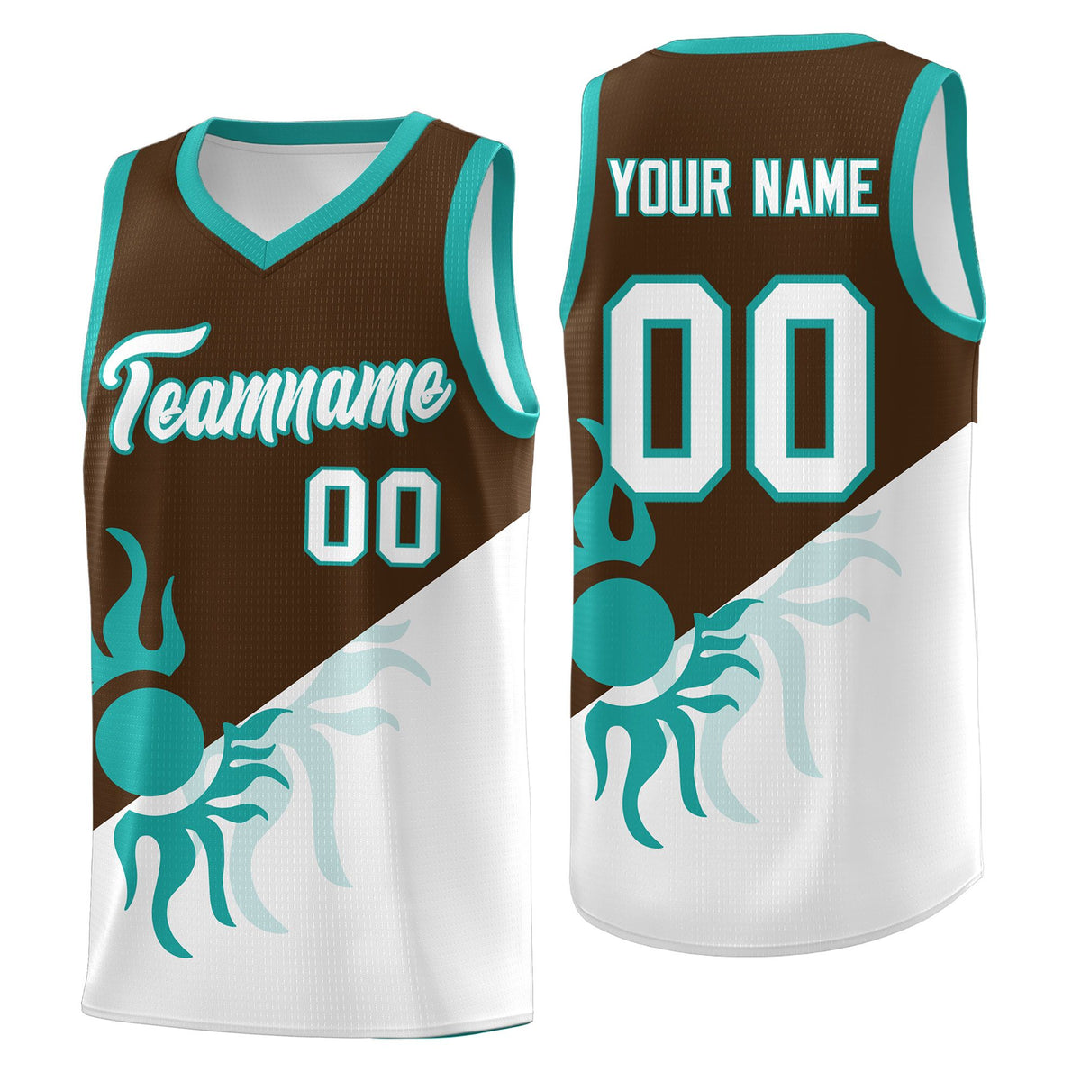 Custom Youth Basketball Jerseys - Brown White Radiant Sun Design Two Tone Uniforms