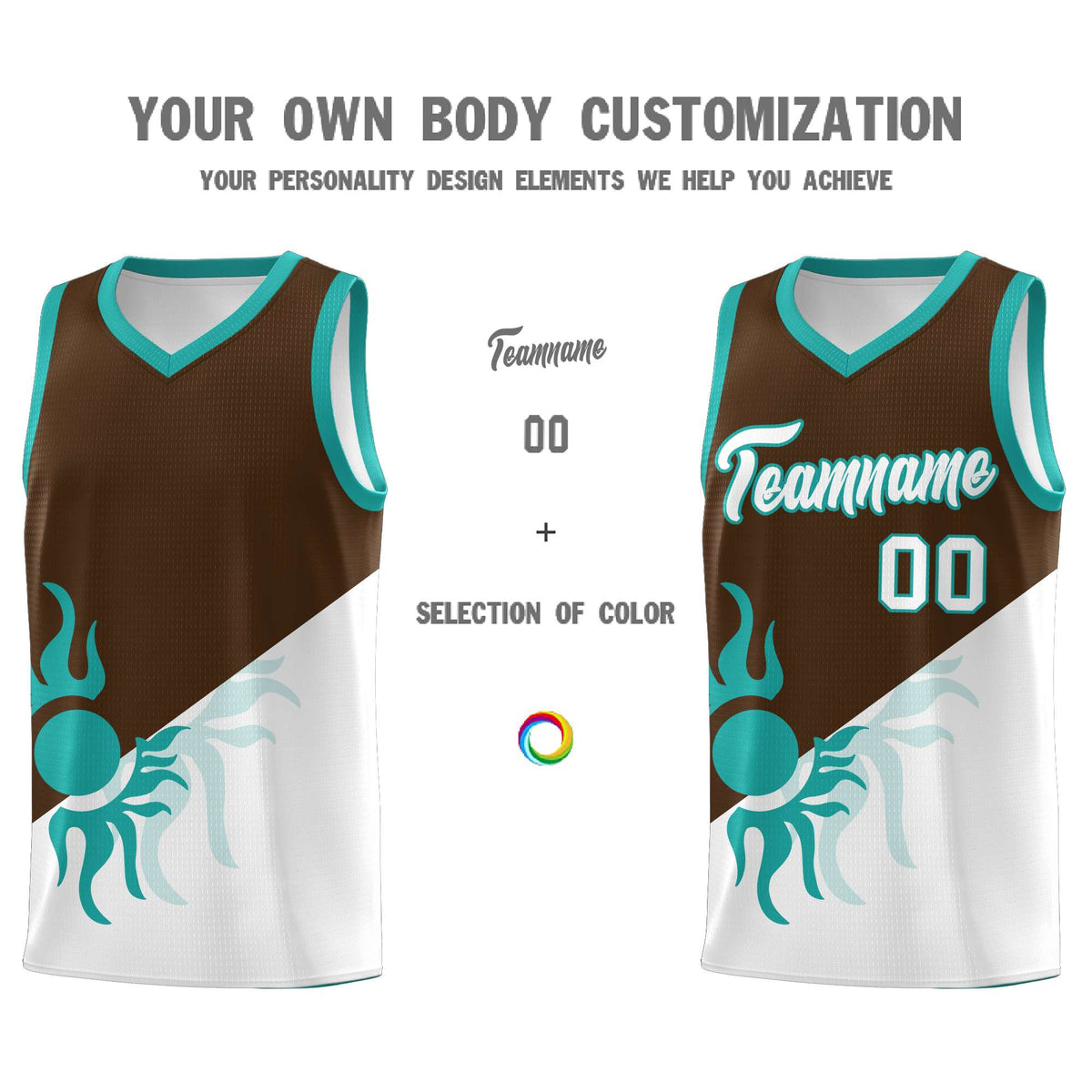 Custom Youth Basketball Jerseys - Brown White Radiant Sun Design Two Tone Uniforms
