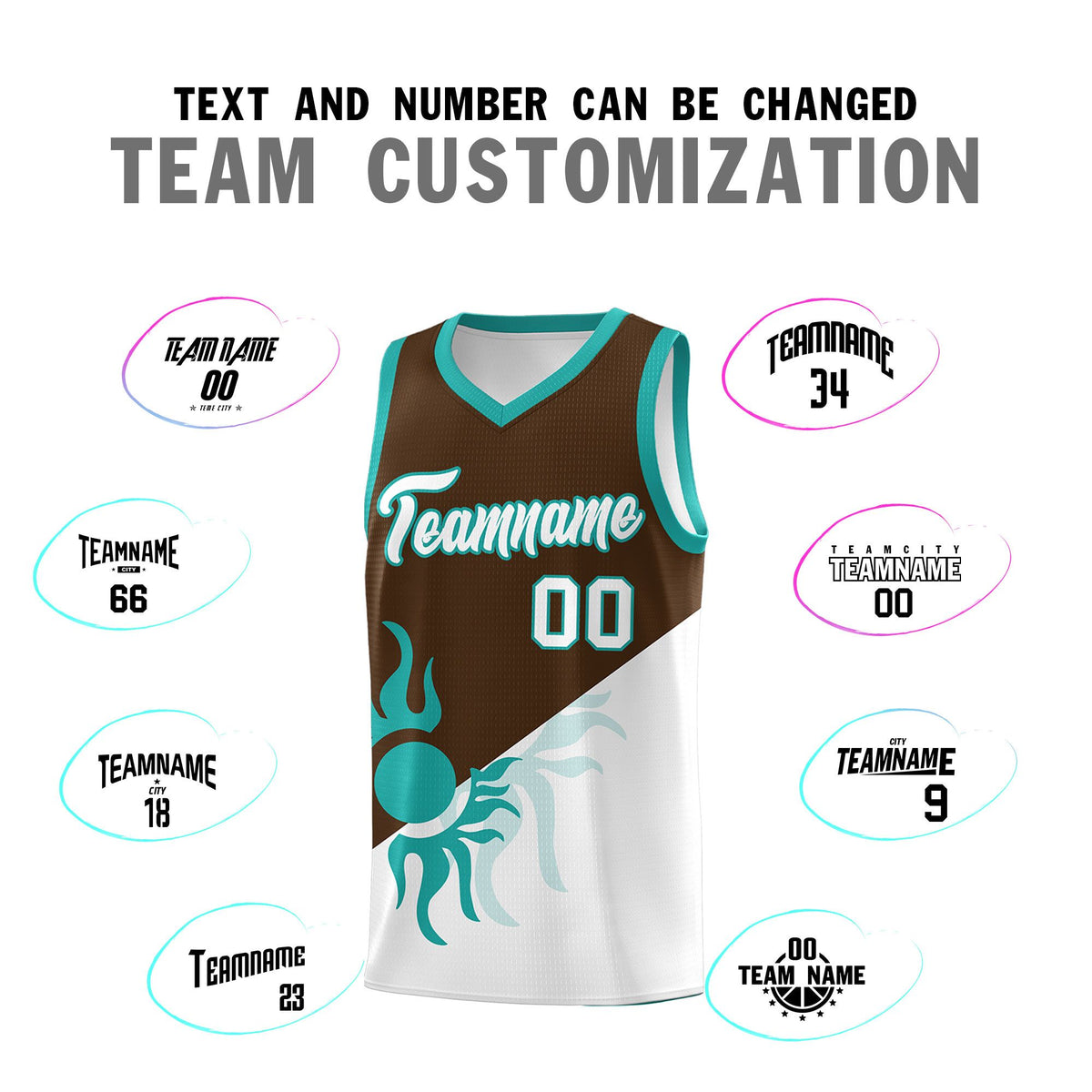 Custom Youth Basketball Jerseys - Brown White Radiant Sun Design Two Tone Uniforms