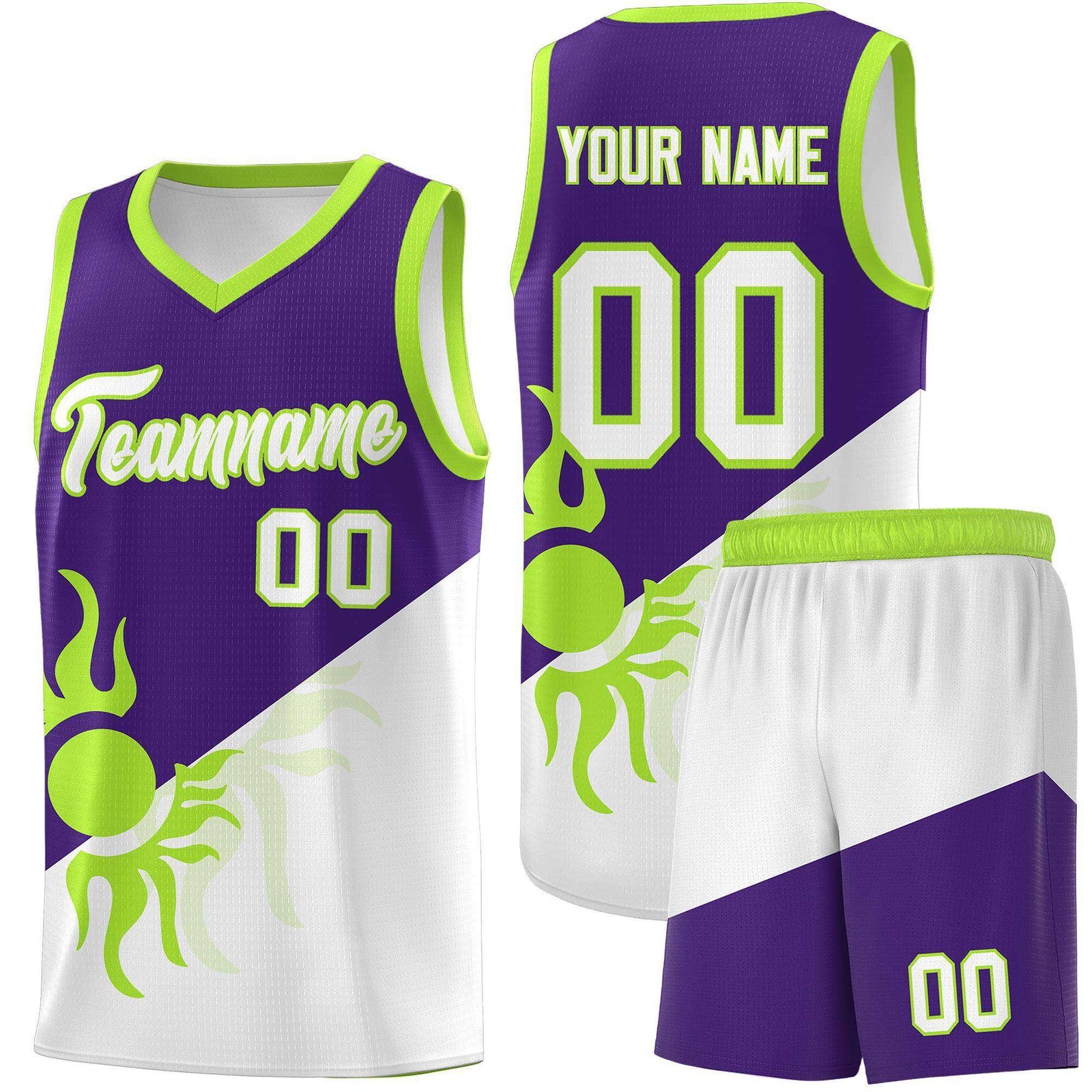 Custom Youth Basketball Jerseys - Purple White Radiant Sun Design Two Tone Uniforms