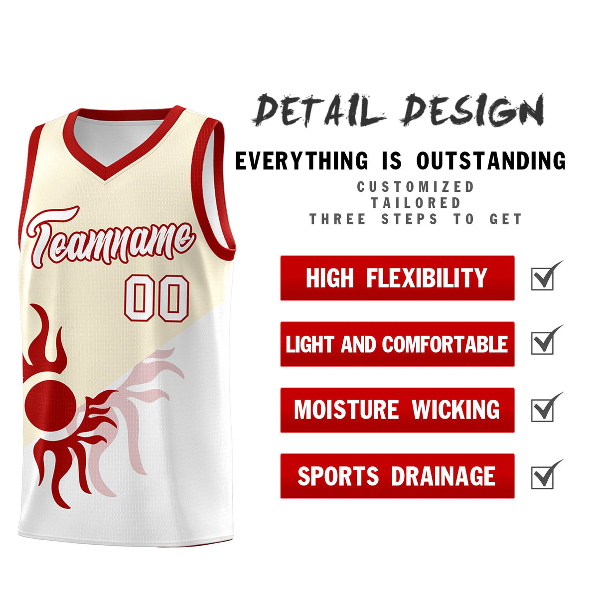 Custom Youth Basketball Jerseys - Cream White Radiant Sun Design Two Tone Uniforms