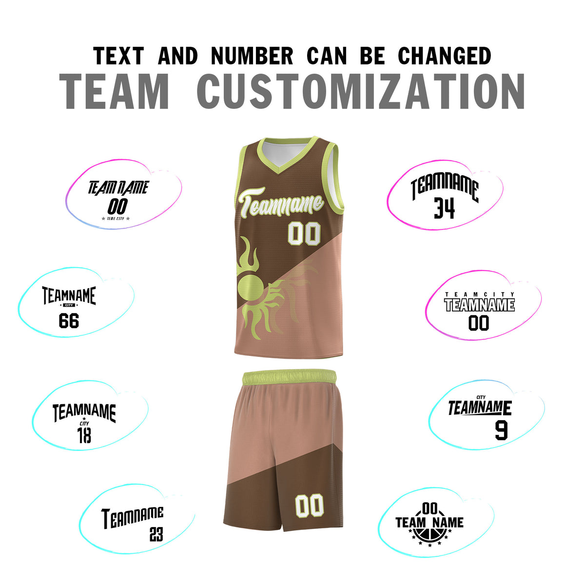Custom Youth Basketball Jerseys - Coffee Light Brown Radiant Sun Design Two Tone Uniforms